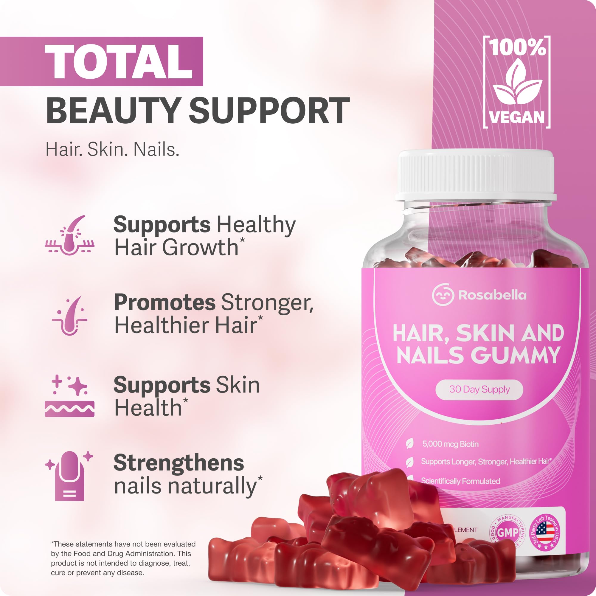 Rosabella Biotin Gummies 5000mcg with ingredients list