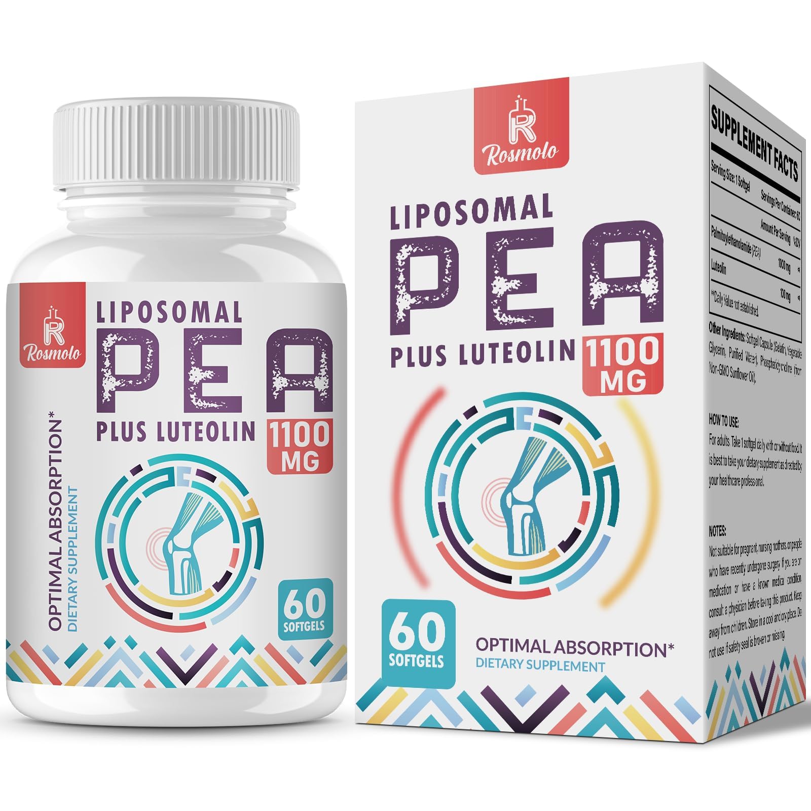 Rosmolo Liposomal PEA + Luteolin 1000mg Softgel Capsules front view