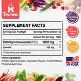 Rosmolo Liposomal PEA + Luteolin softgel capsules bottle side view