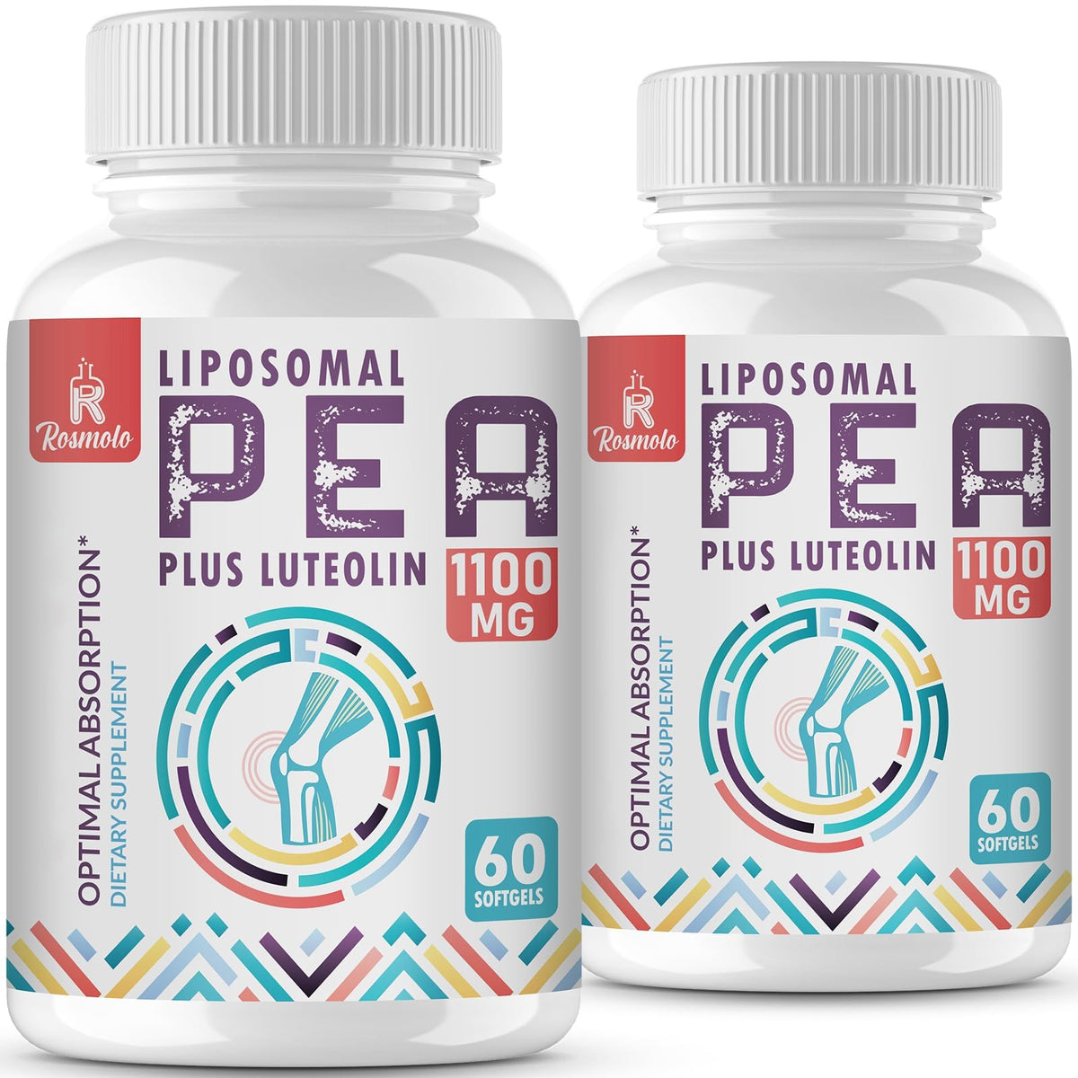 Rosmolo Liposomal PEA + Luteolin softgel capsules front view