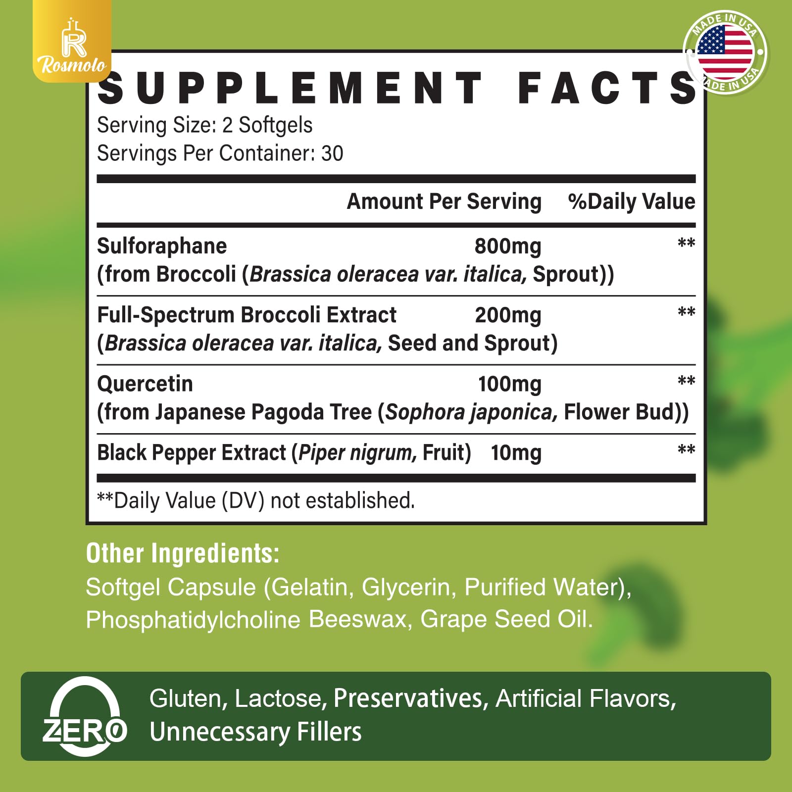 Rosmolo Sulforaphane Supplement packaging side view