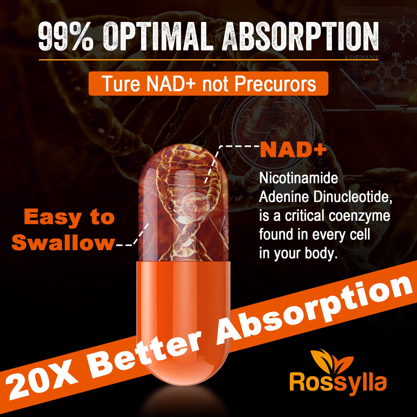 Rossylla Liposomal NAD+ Supplement 1300 mg softgels on a table