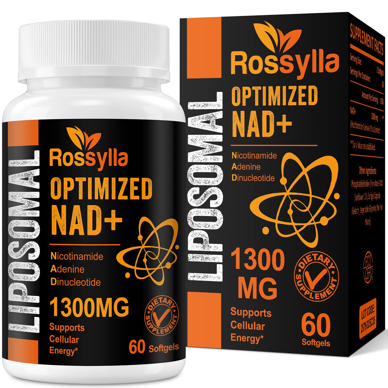 Rossylla Liposomal NAD+ Supplement softgels displayed on a shelf