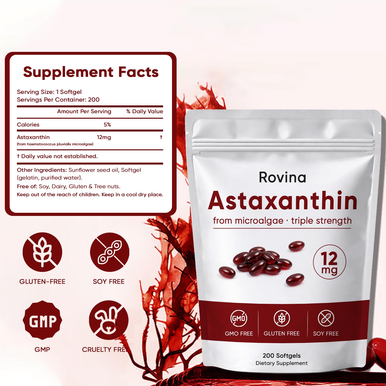 ROVINA Astaxanthin Softgels close-up of softgel