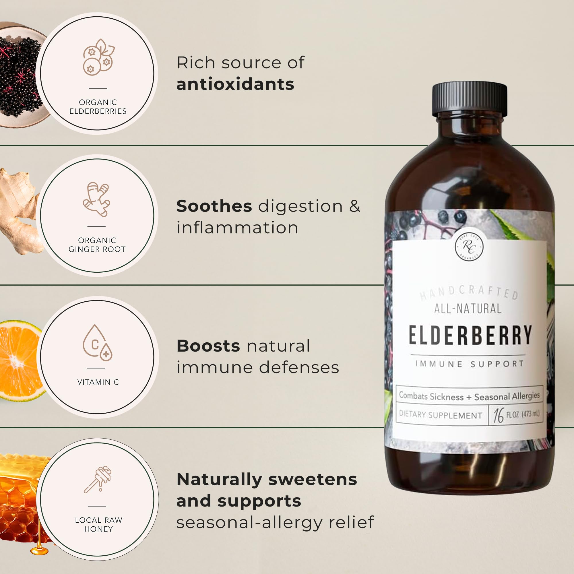 Rowe Casa Organics Elderberry Syrup 473ml label close-up