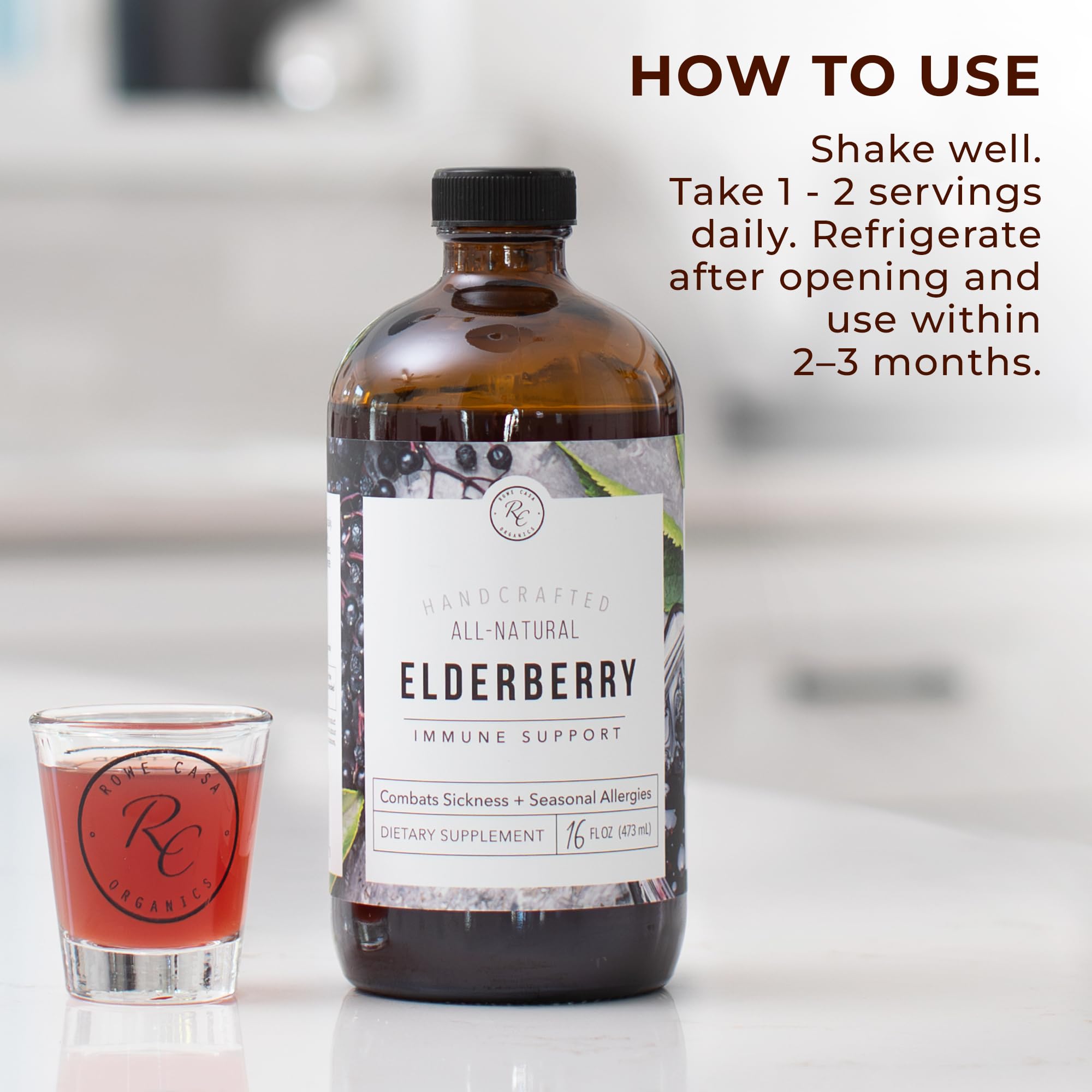 Rowe Casa Organics Elderberry Syrup 473ml with honey and lemon