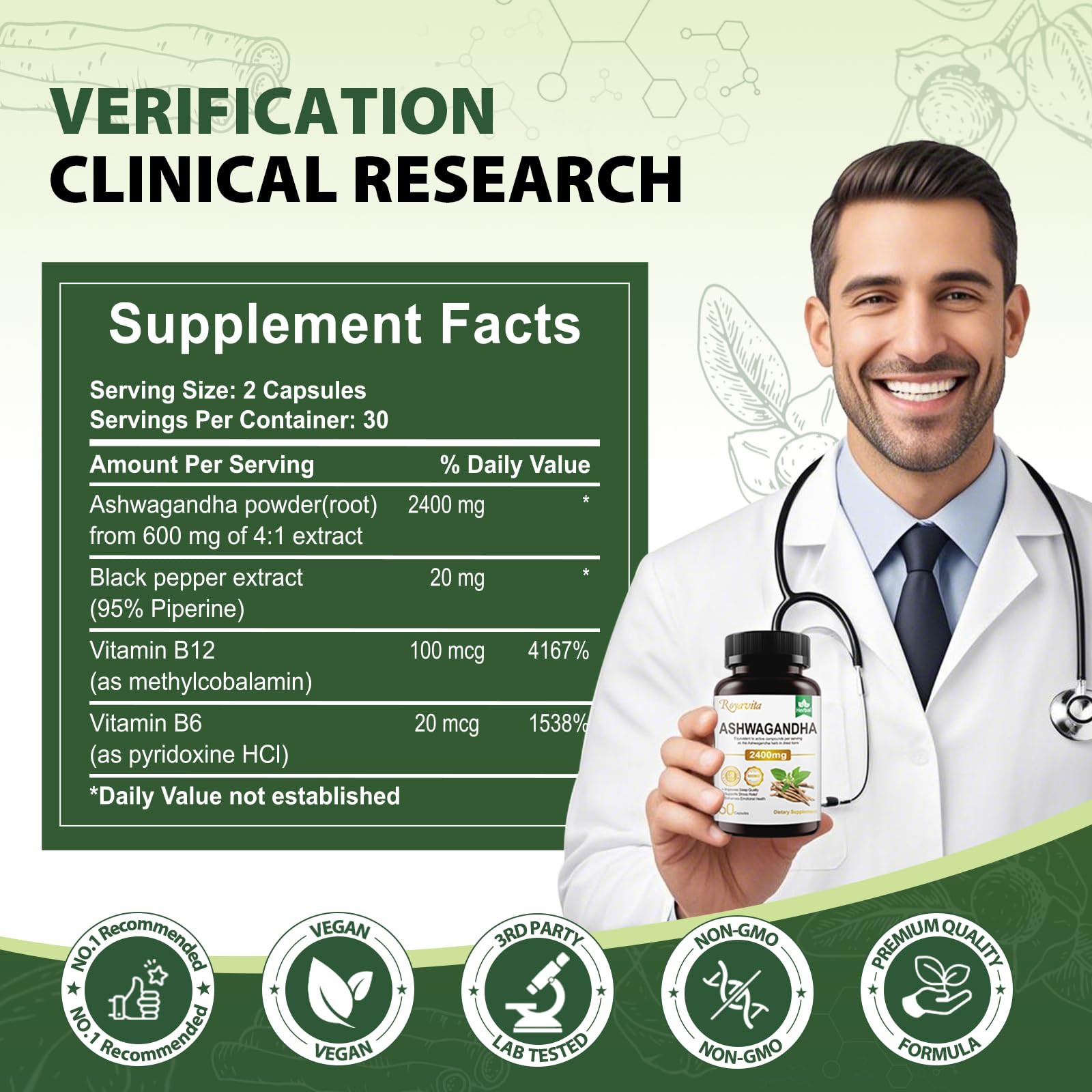 Royavita Ashwagandha Capsules 2400mg bottle with label