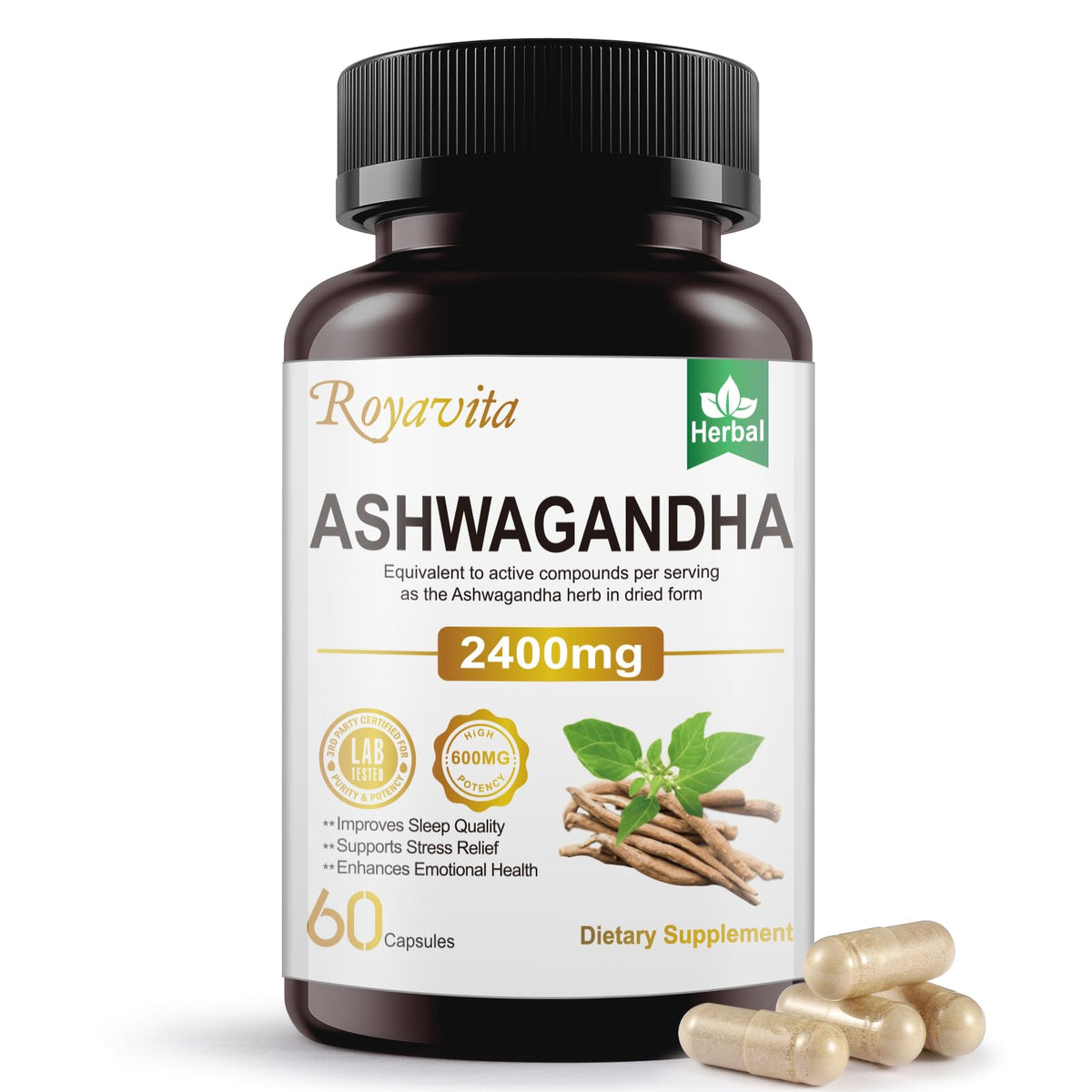 Royavita Ashwagandha Capsules 2400mg front view
