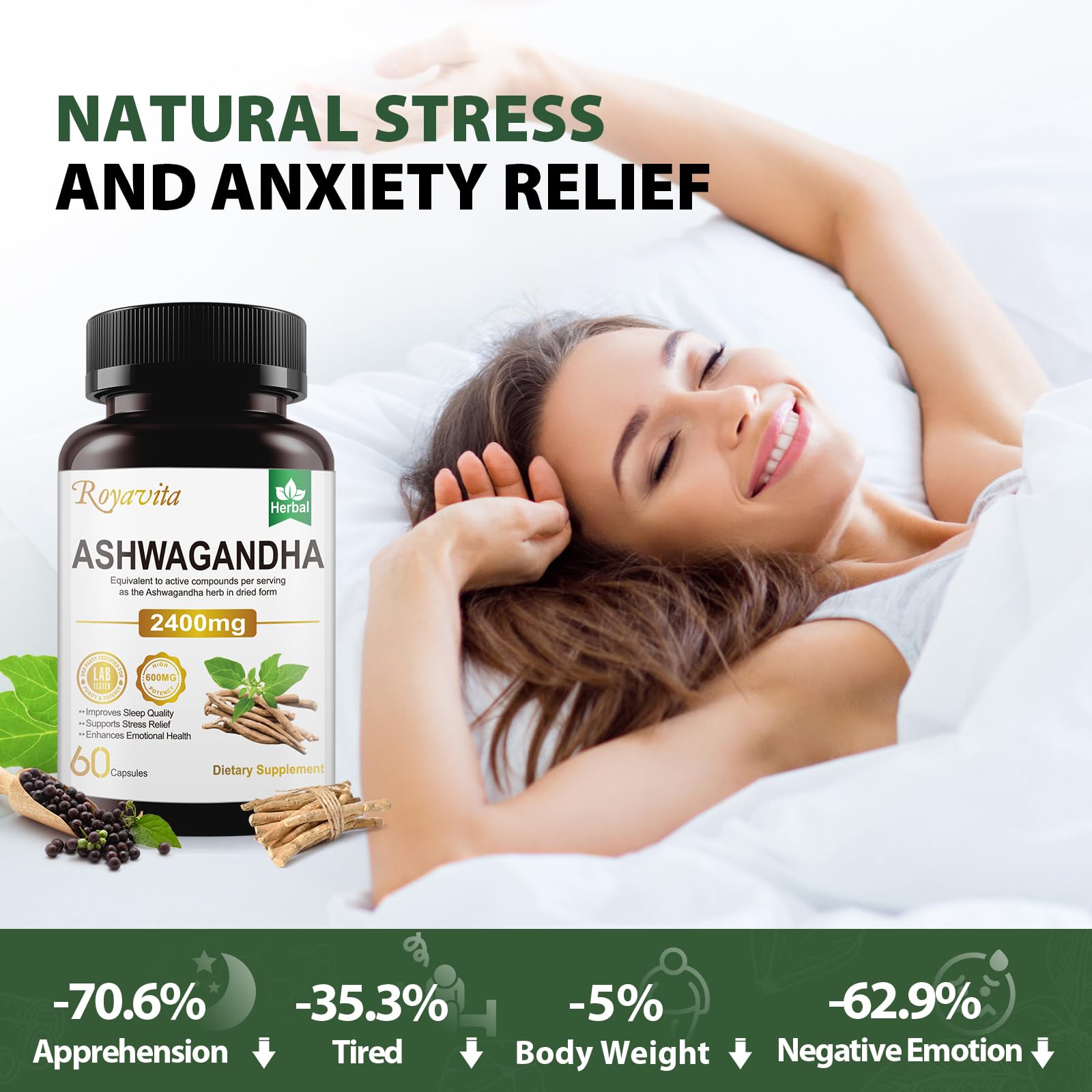 Royavita Ashwagandha Capsules 2400mg side view