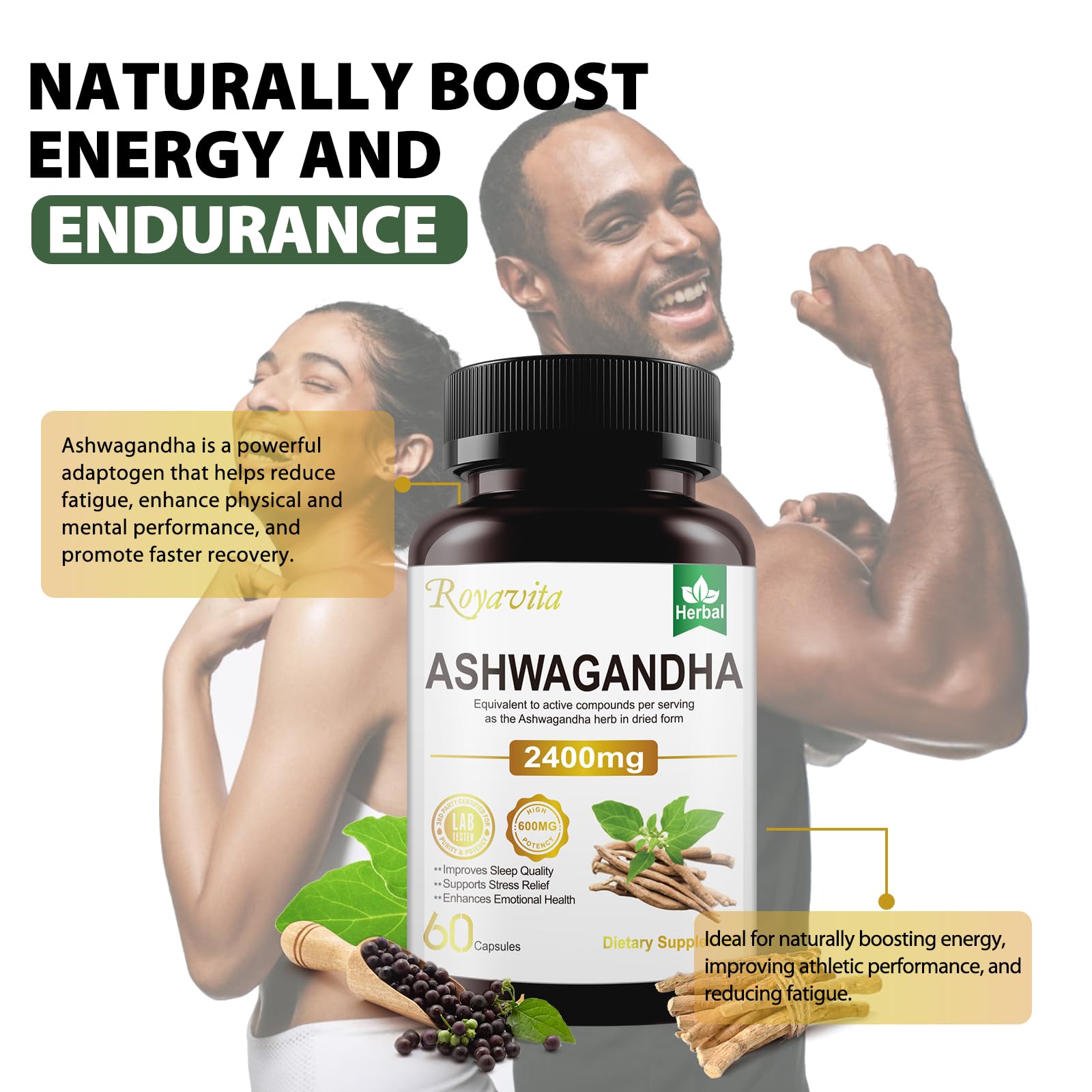 Royavita Ashwagandha Capsules 2400mg with measuring spoon