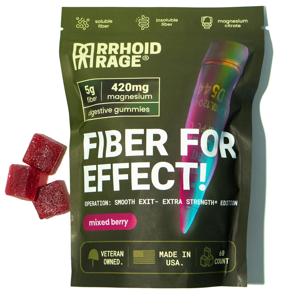 Rrhoid Rage Extra Strength daily Support Gummies front view
