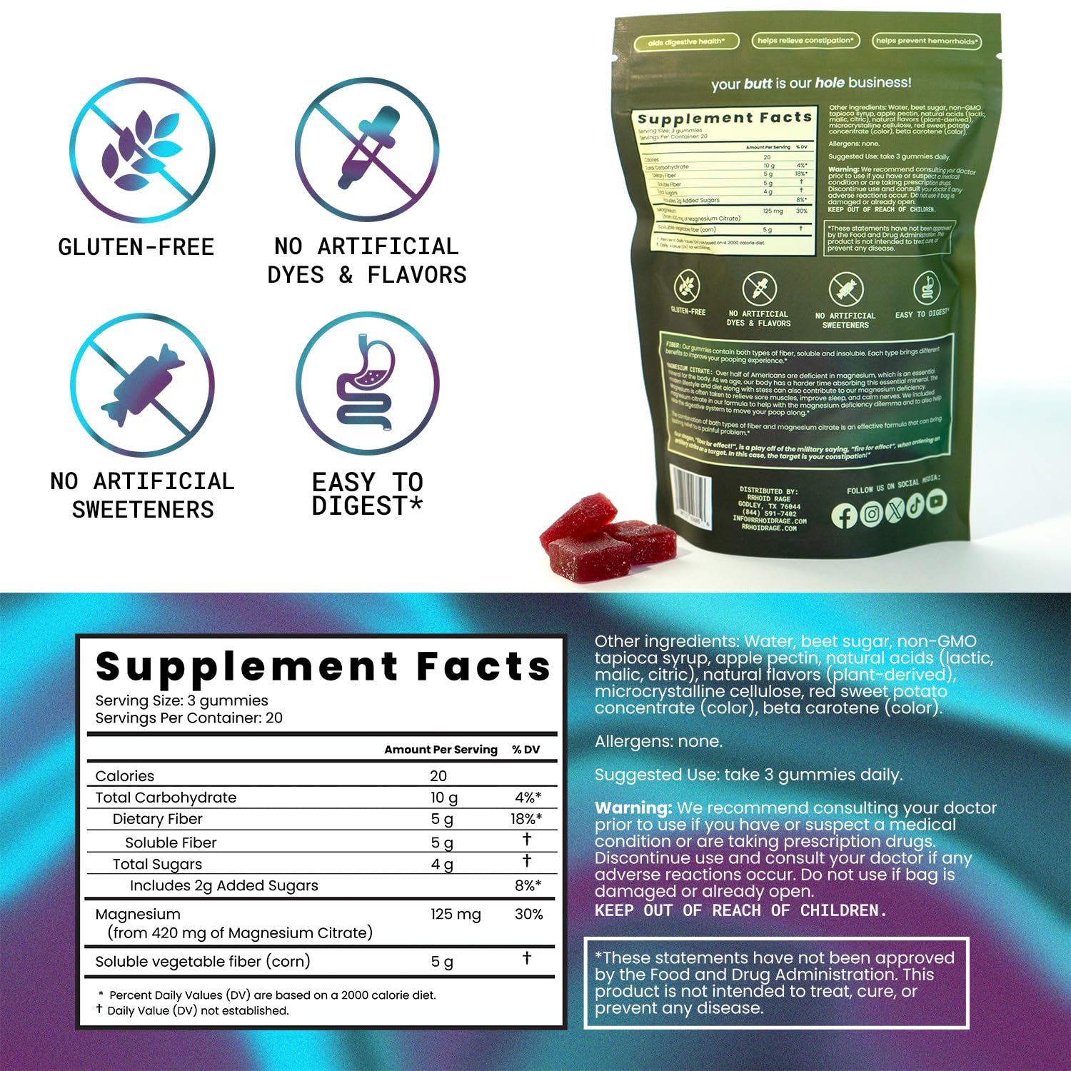 Rrhoid Rage Extra Strength daily Support Gummies mixed berry flavour