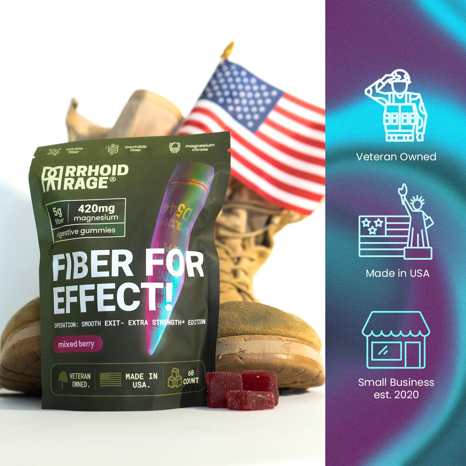 Rrhoid Rage Extra Strength daily Support Gummies packaging details