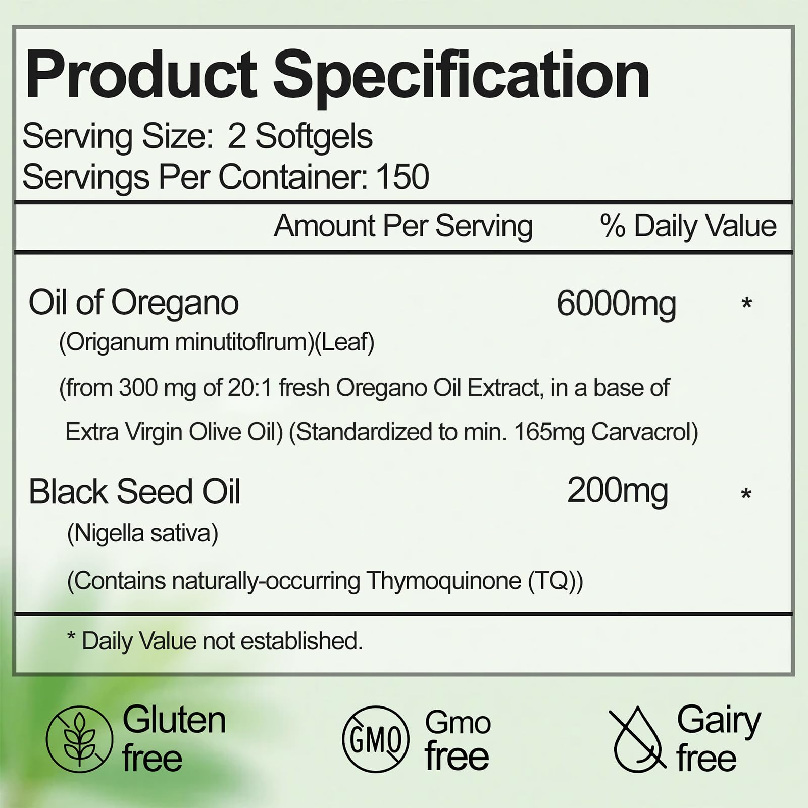 RTQSU Oil of Oregano Softgels packaging side view
