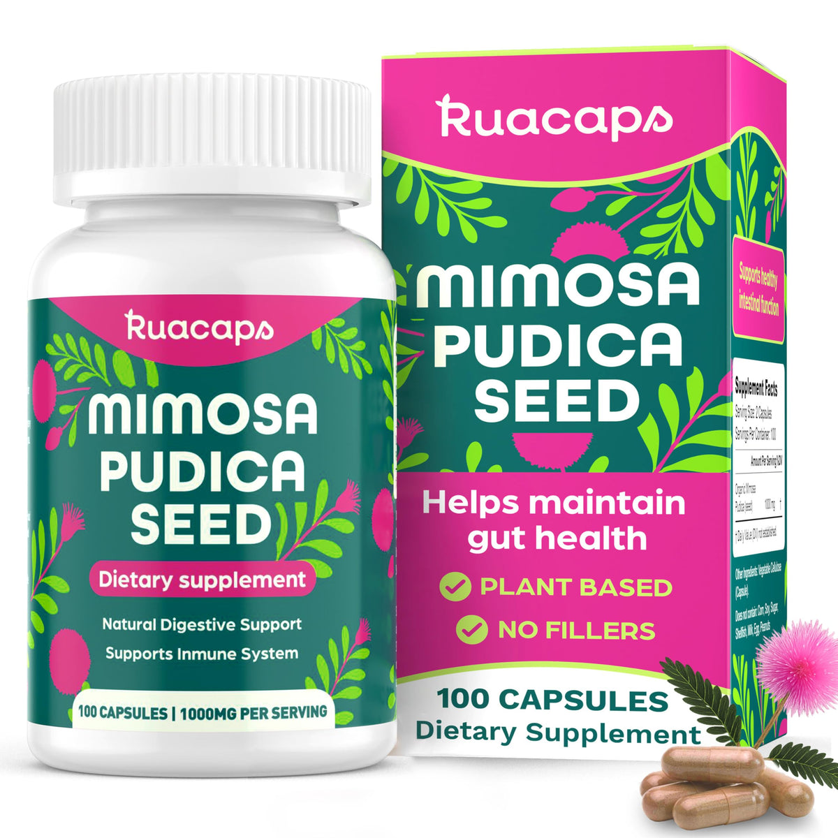 RUACAPS Mimosa Pudica Supplement 60 Capsules front view
