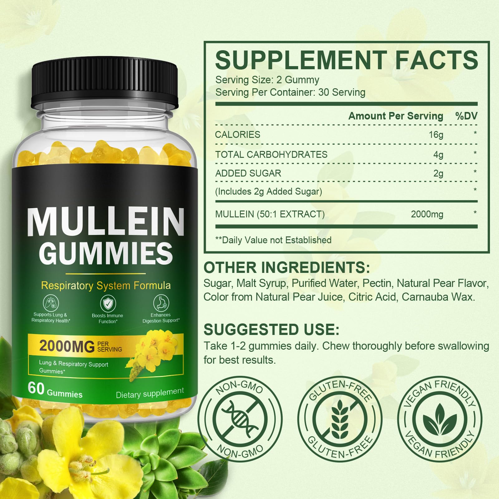 Ruduwu Mullein Leaf Gummies in a bowl