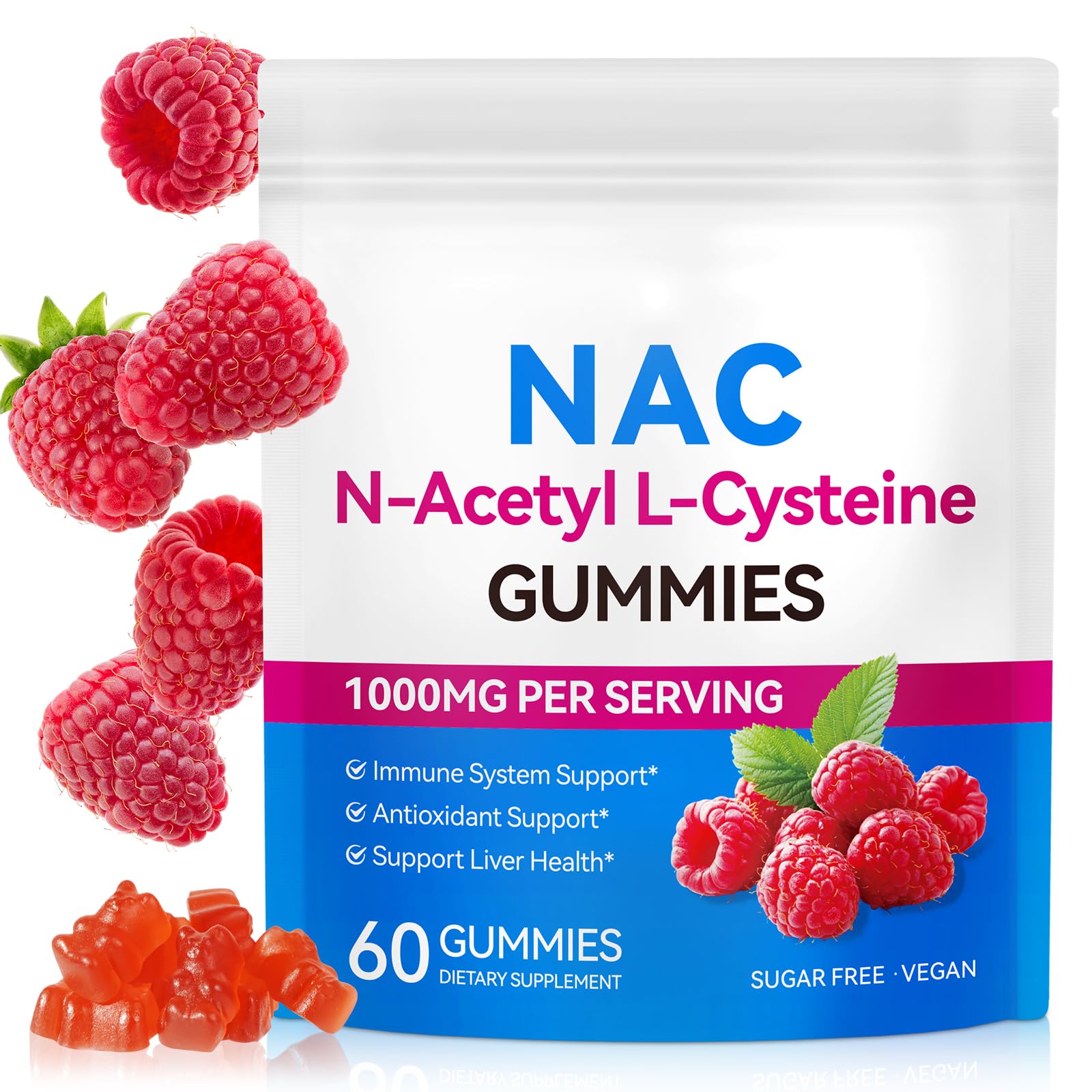 Ruduwu NAC Gummies 1000MG raspberry flavour front view