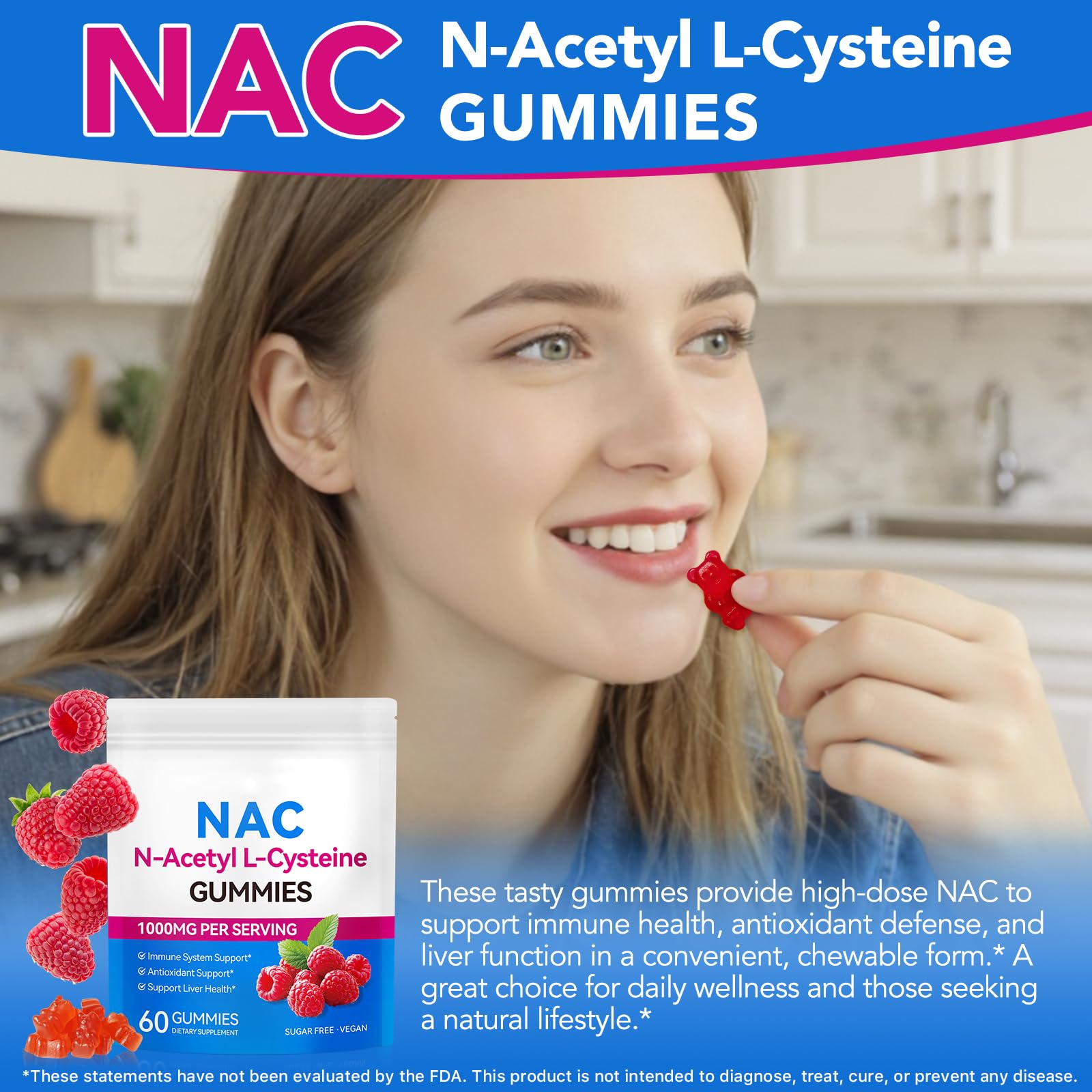 Ruduwu NAC Gummies 1000MG raspberry flavour gummies