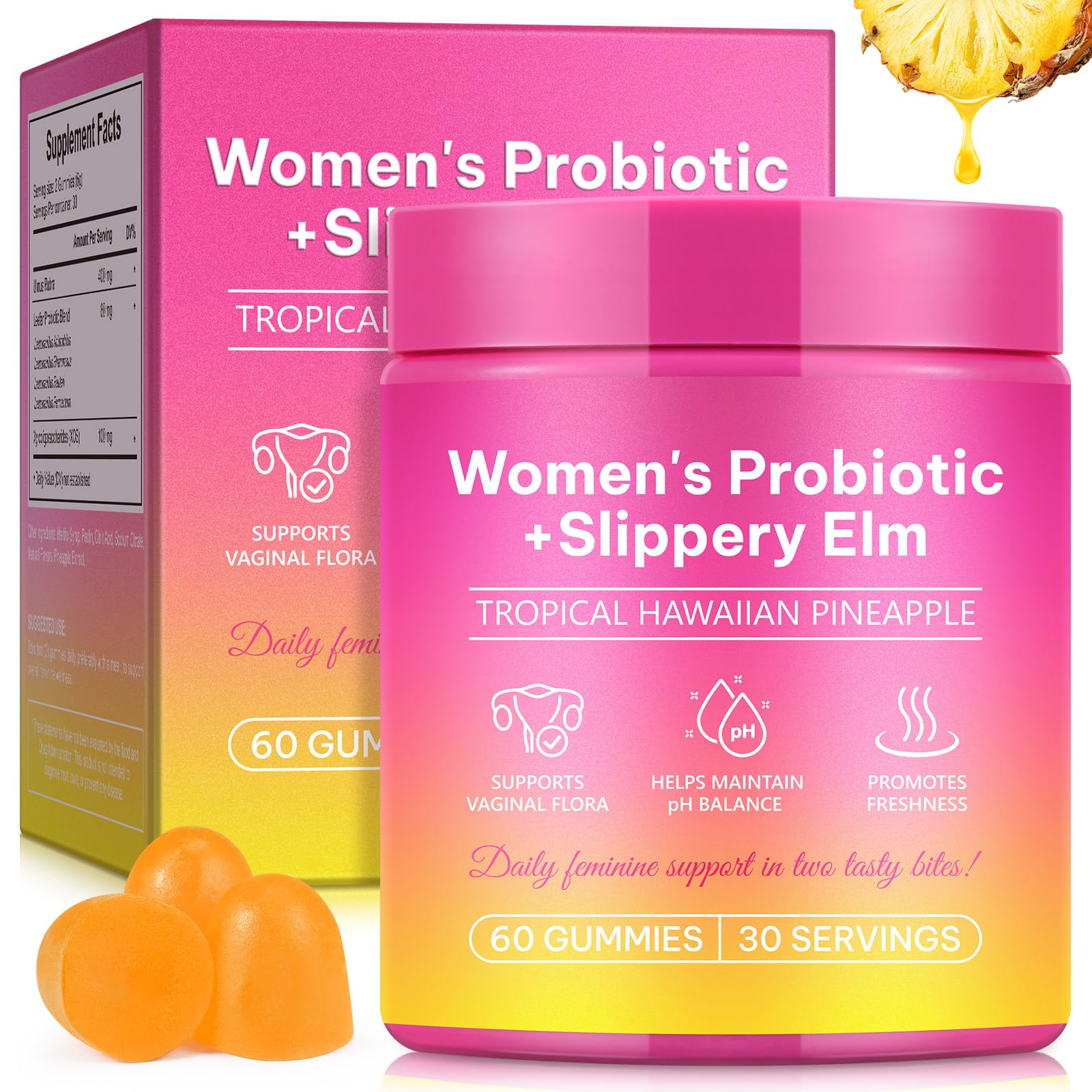 Ruduwu Pineapple Probiotic Gummies front view with packaging