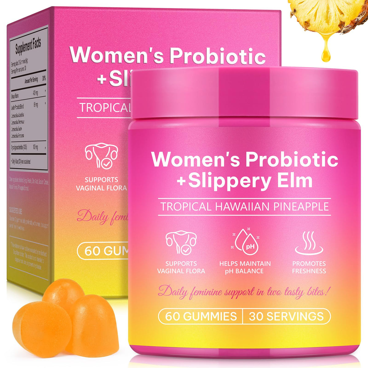 Ruduwu Pineapple Probiotic Gummies front view with packaging