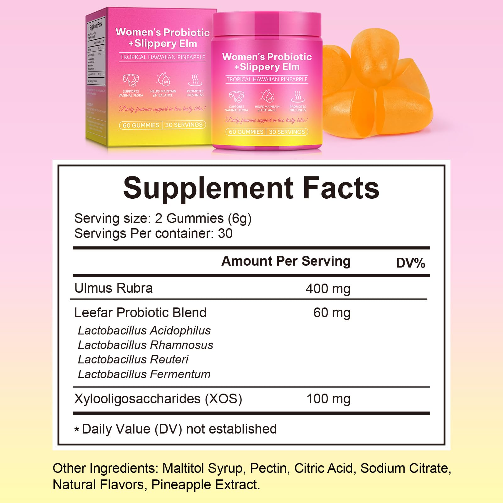 Ruduwu Pineapple Probiotic Gummies side view of packaging