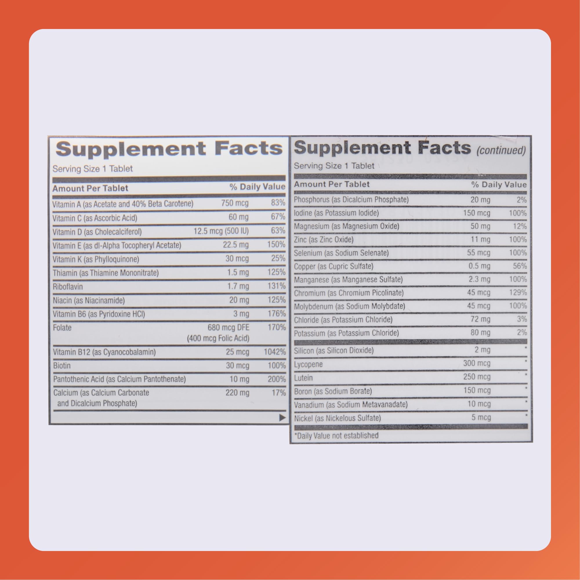 RUGBY LABORATORIES CertaVite Senior Multivitamin ingredients list