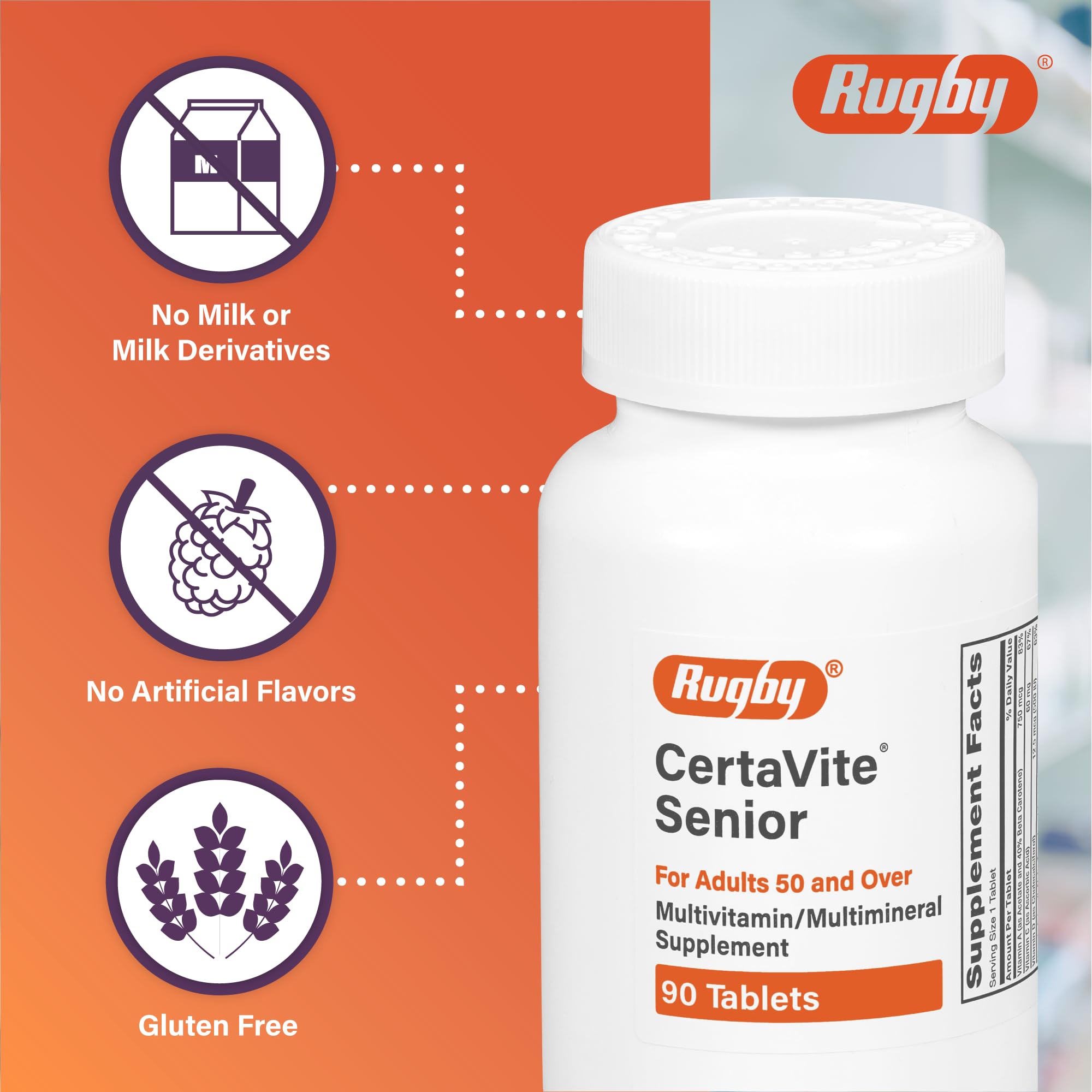 RUGBY LABORATORIES CertaVite Senior Multivitamin tablet close-up