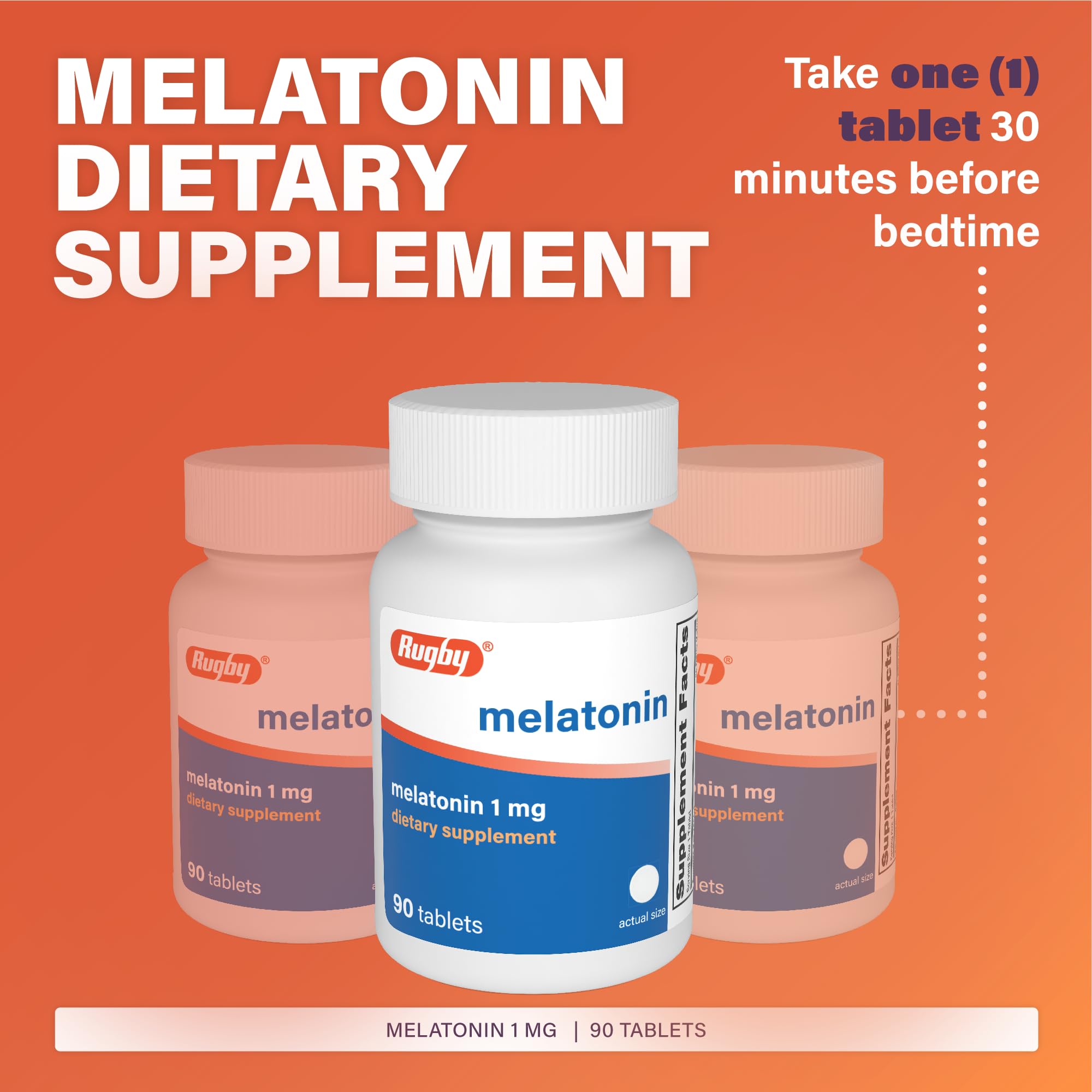 RUGBY LABORATORIES Melatonin 1mg Tablets bottle with label