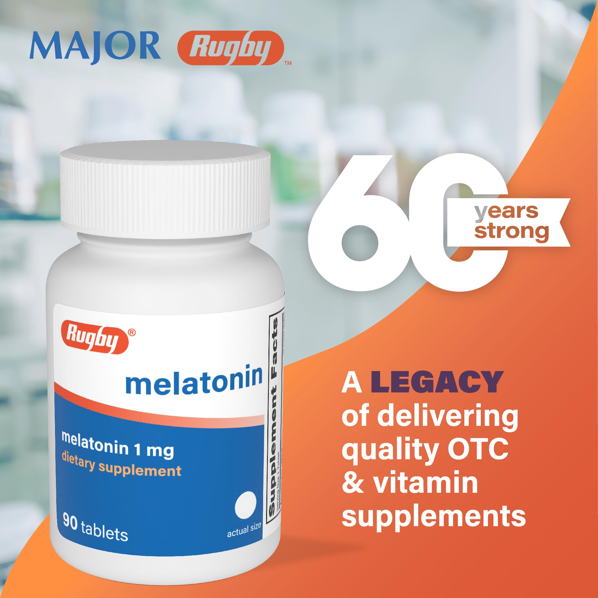 RUGBY LABORATORIES Melatonin 1mg Tablets side view
