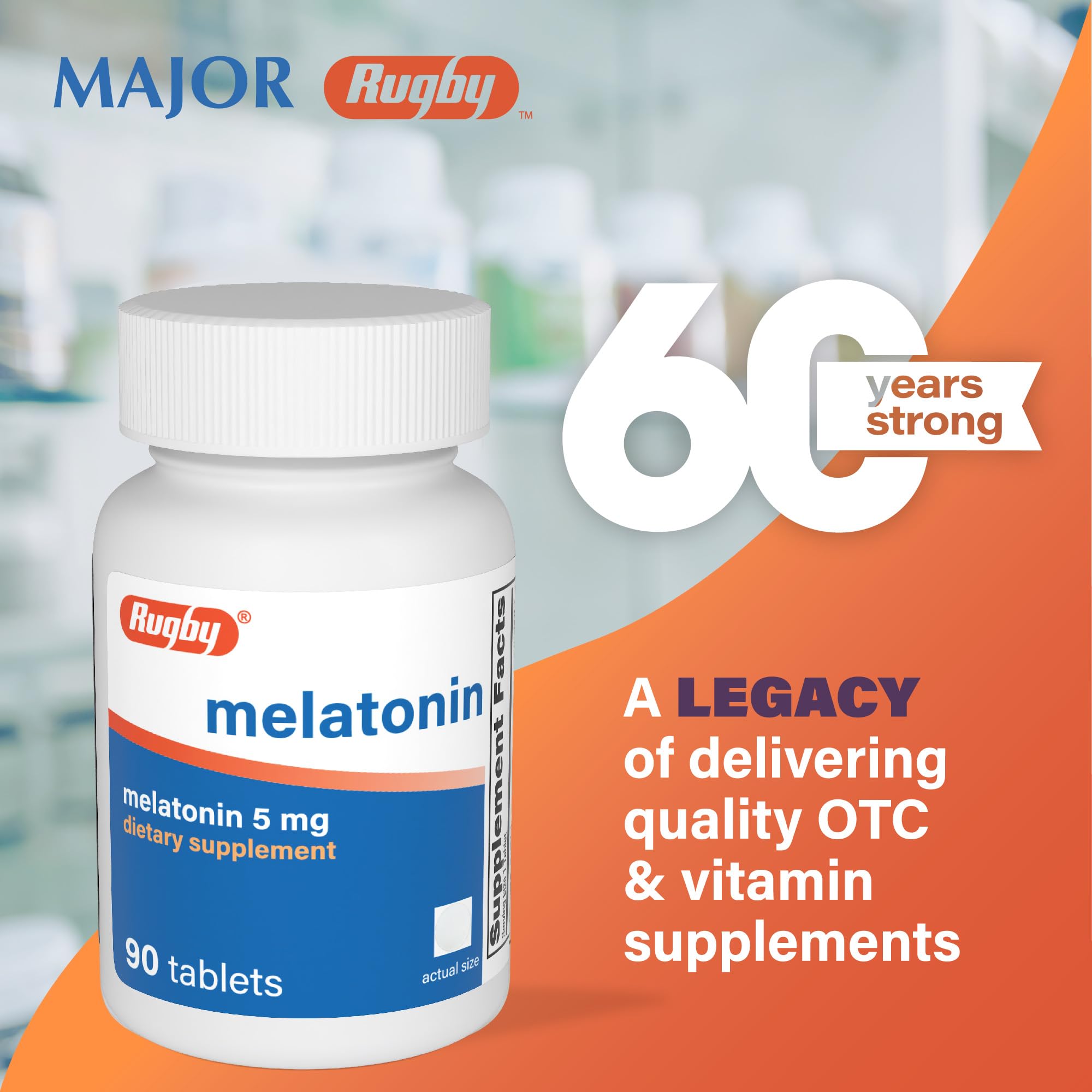 RUGBY LABORATORIES Melatonin Tablets 5mg side view