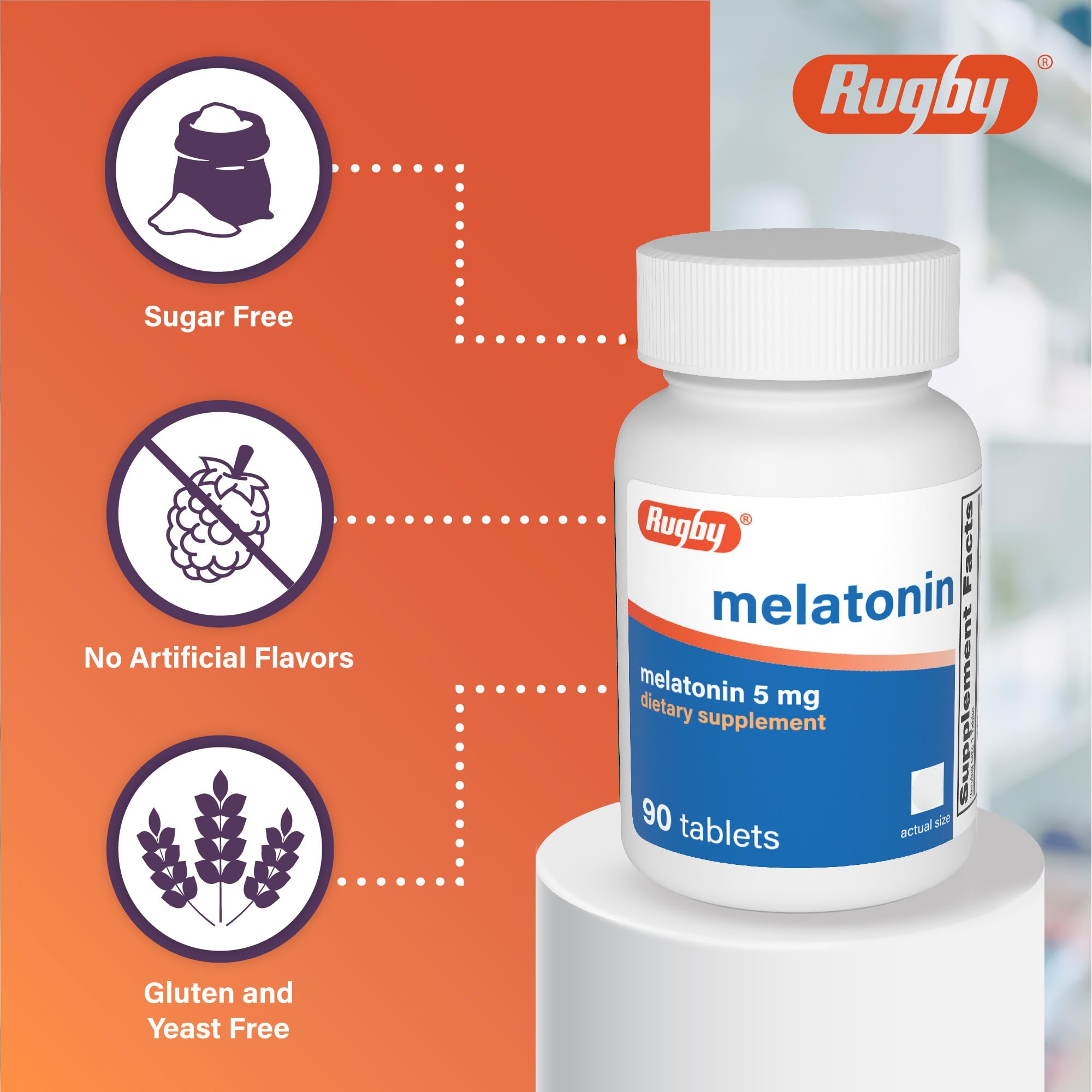 RUGBY LABORATORIES Melatonin Tablets 5mg tablet close-up