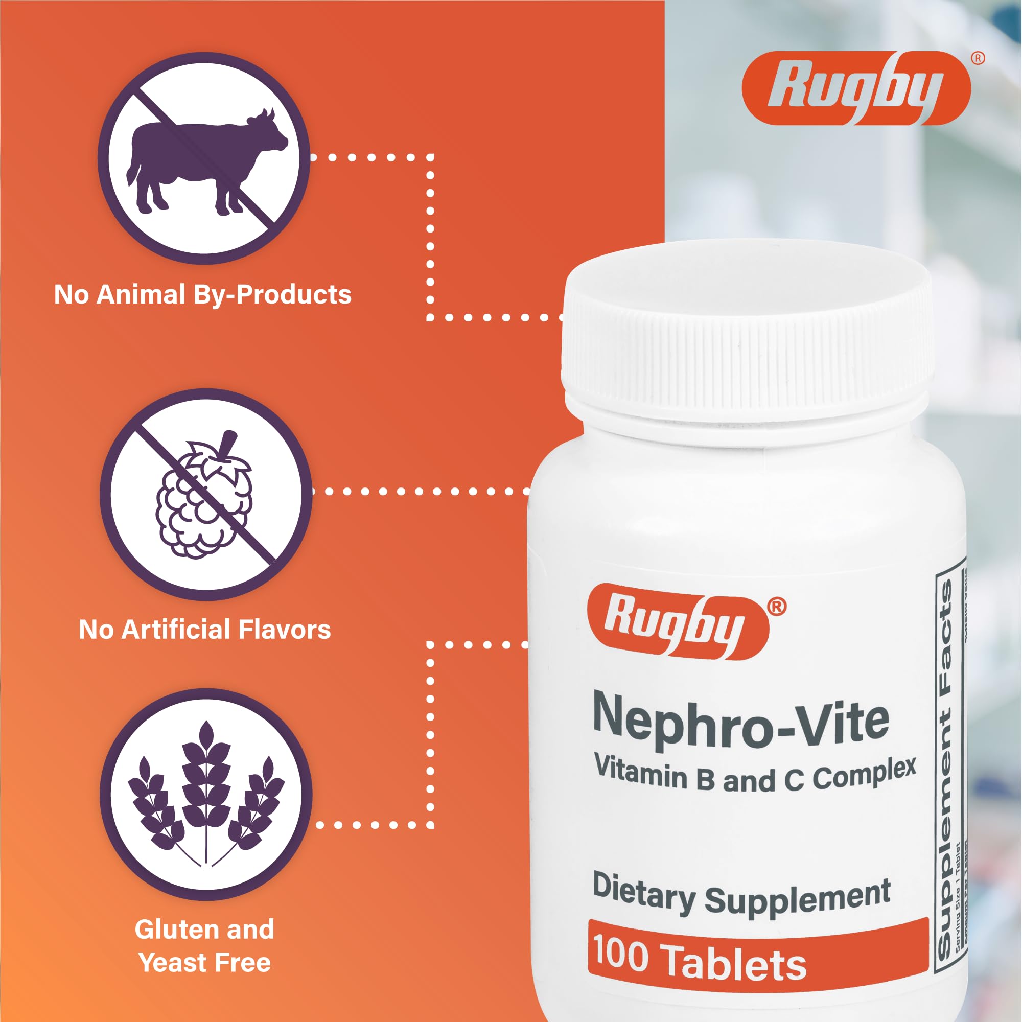 RUGBY LABORATORIES Nephro-Vite Multivitamin Tablets bottle with label