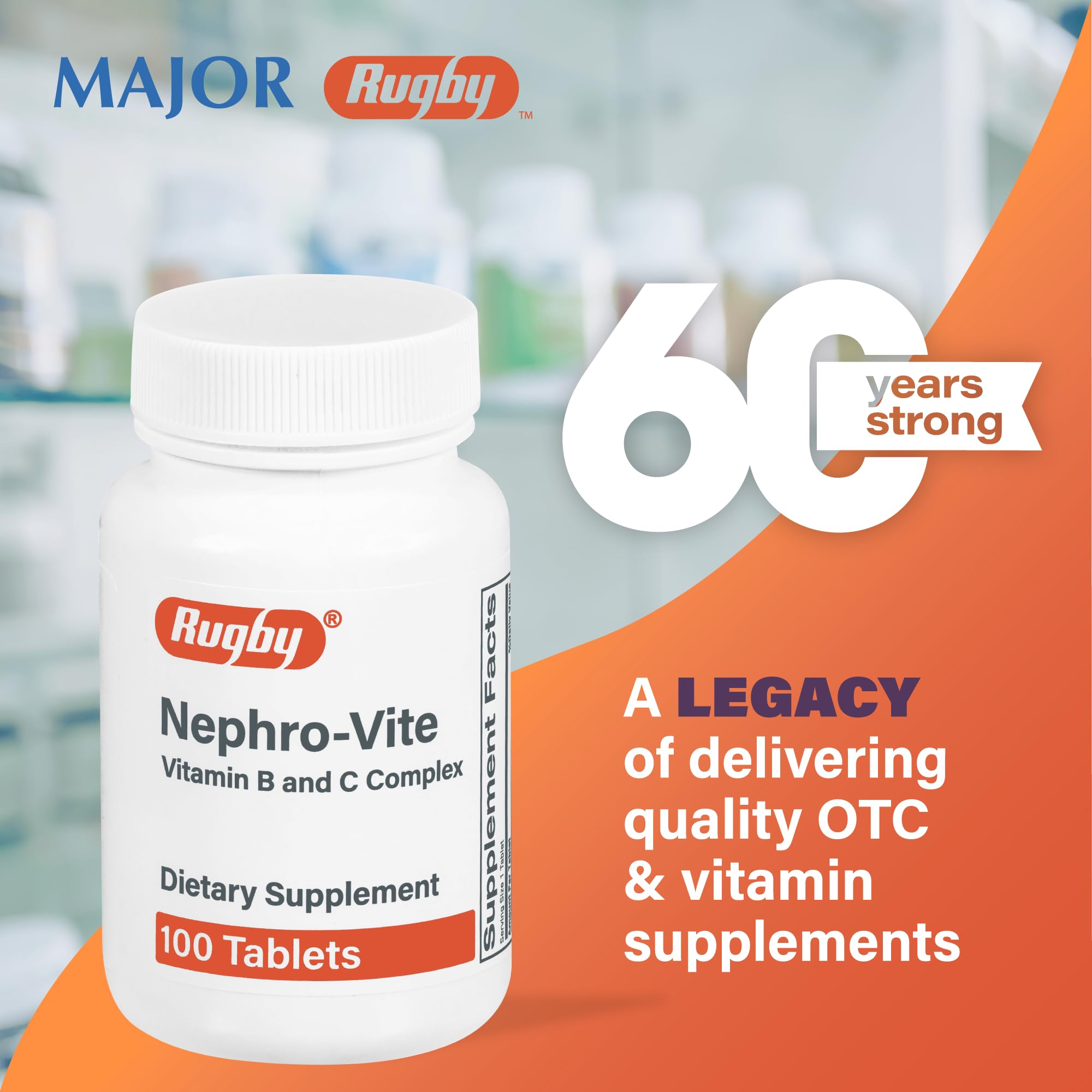 RUGBY LABORATORIES Nephro-Vite Multivitamin Tablets lifestyle scene with a glass of water