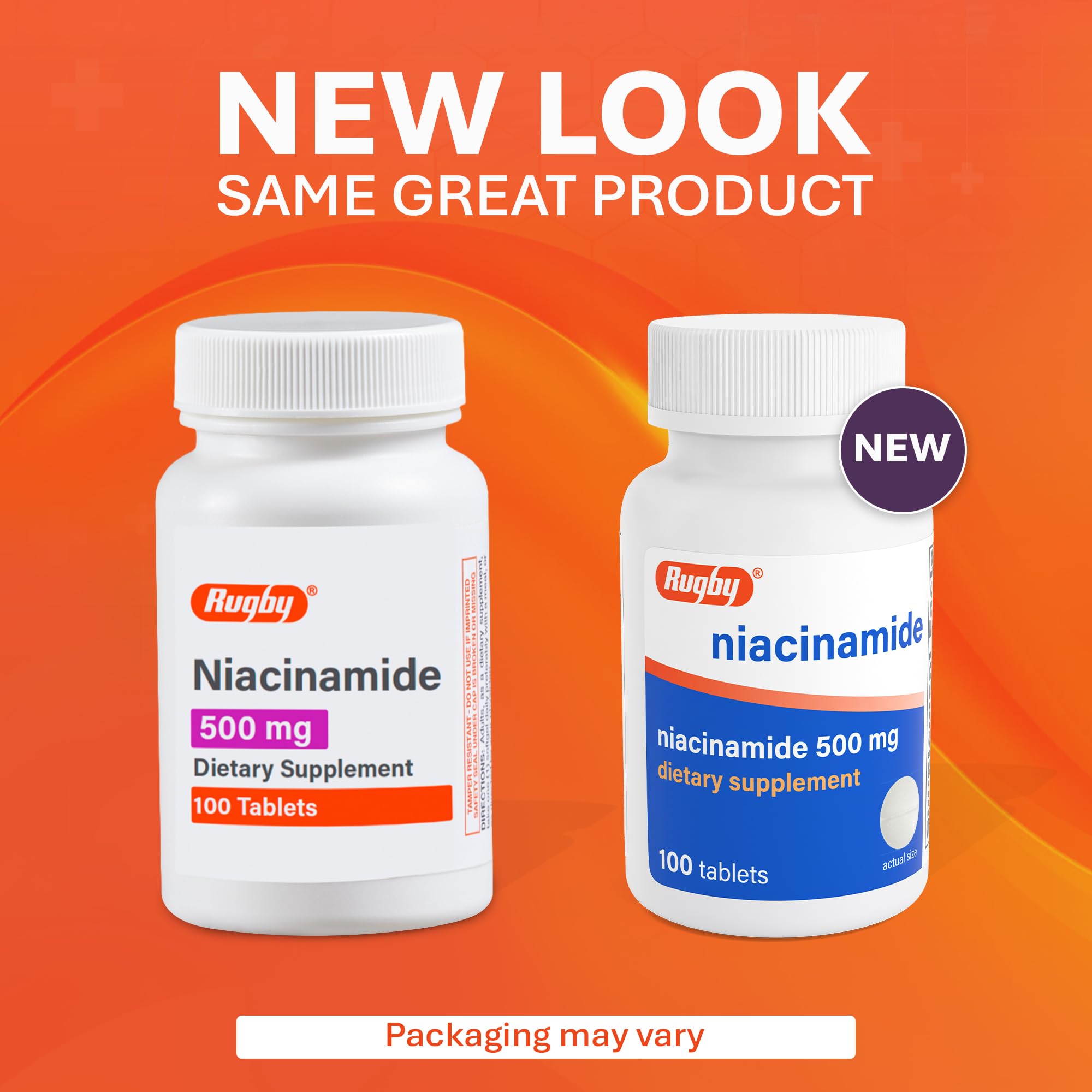 RUGBY LABORATORIES Niacinamide Tablets 500mg back view with ingredients