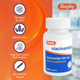 RUGBY LABORATORIES Niacinamide Tablets 500mg close-up of tablet