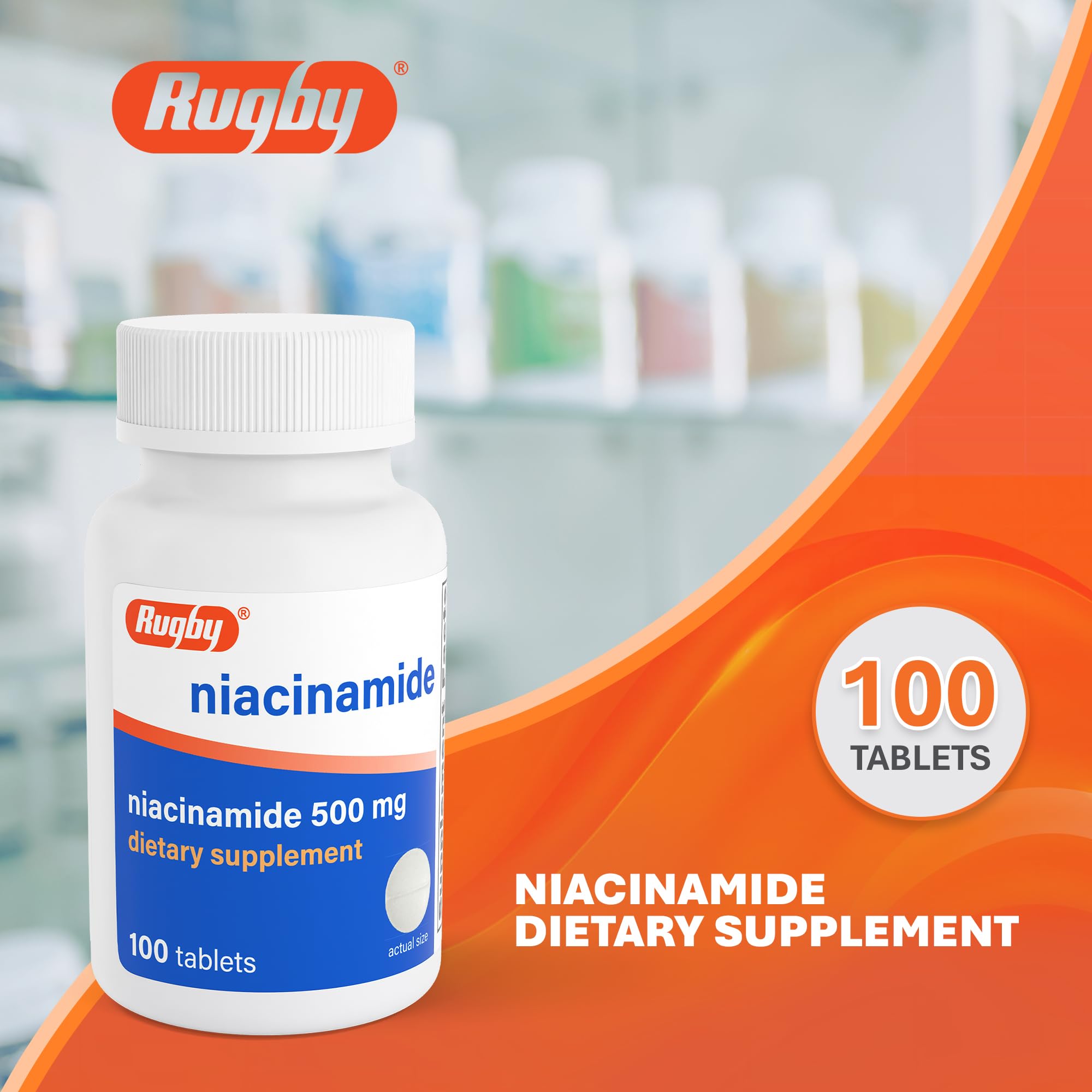 RUGBY LABORATORIES Niacinamide Tablets 500mg packaging side view