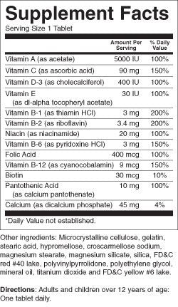 RUGBY LABORATORIES Therems Multivitamin packaging with ingredients list