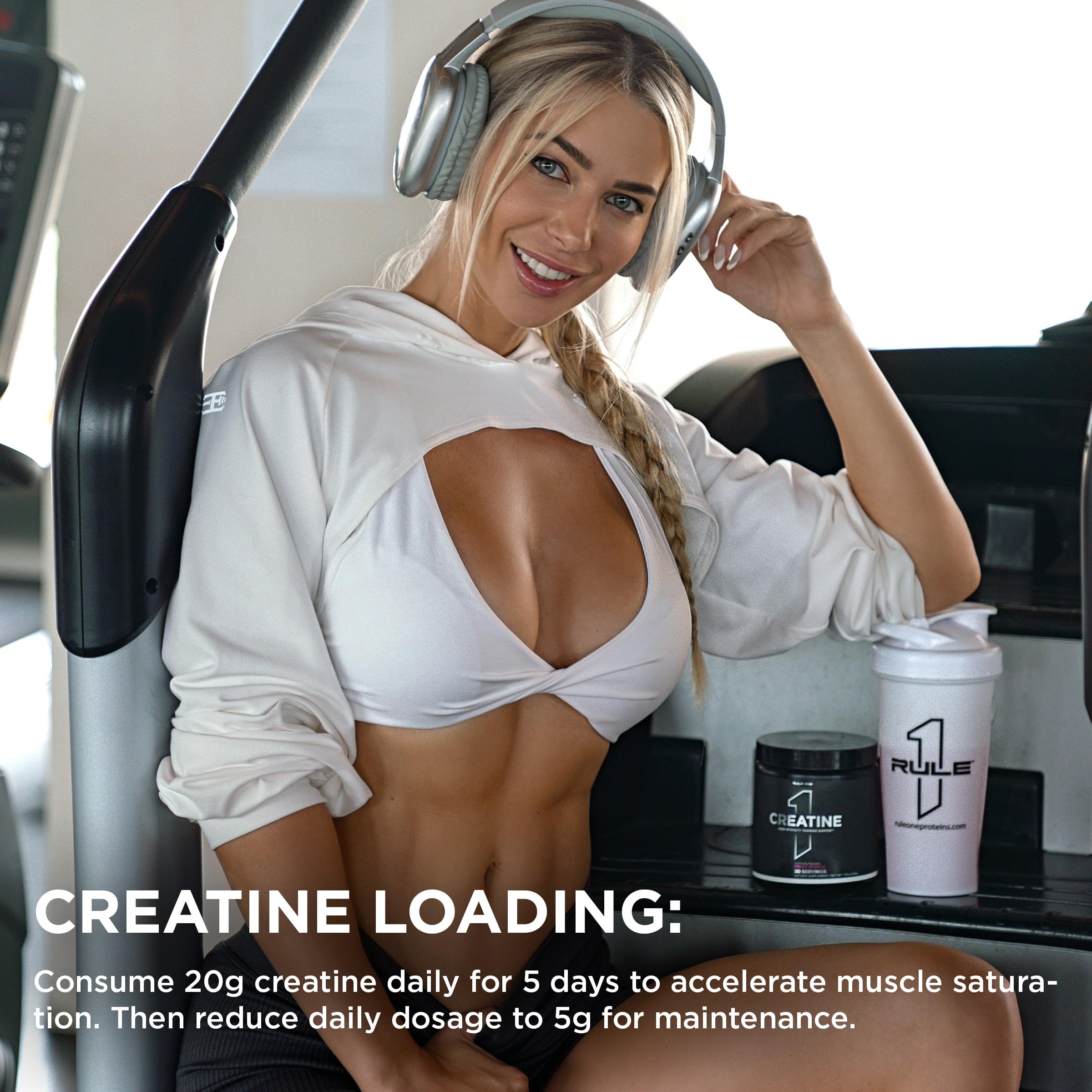 Rule 1 Proteins Creatine Monohydrate 750g in a gym setting