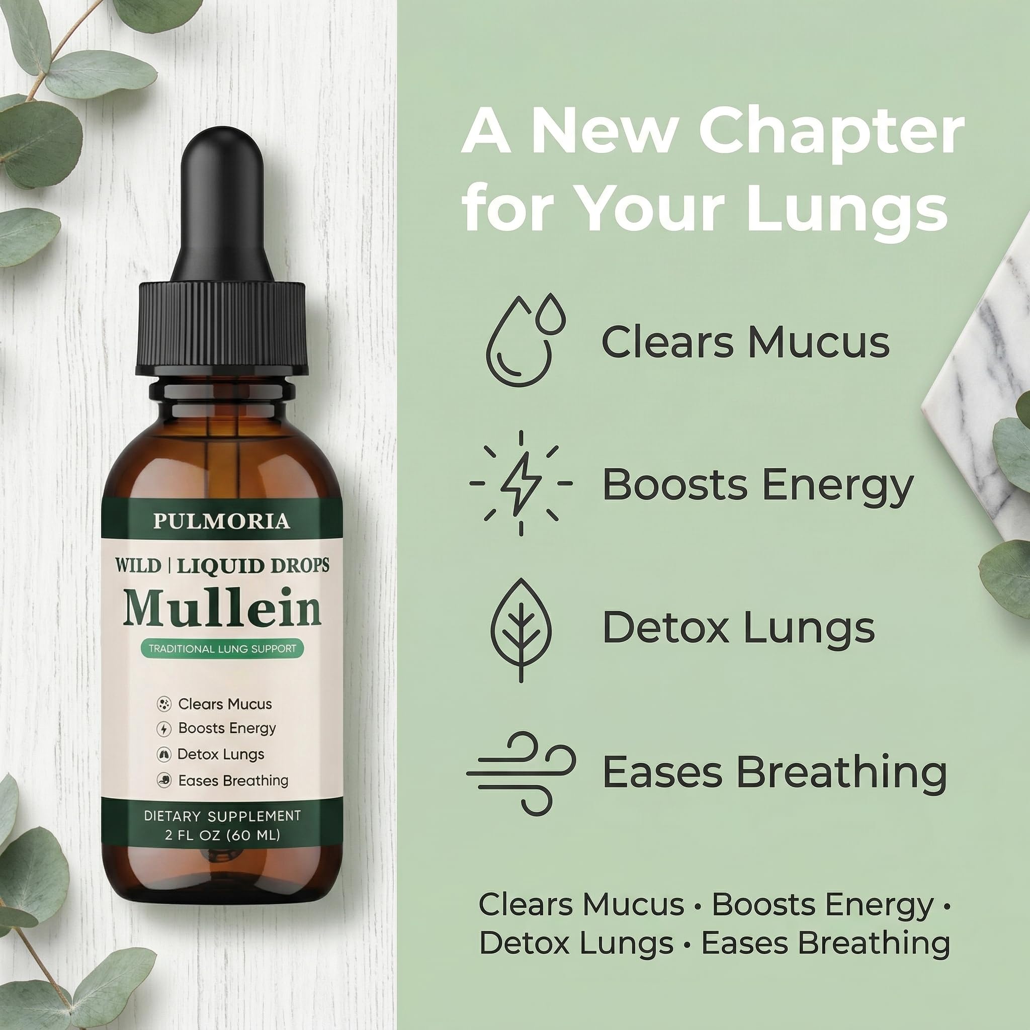 Rulinal Pulmonia Mullein Drops lifestyle scene with herbal ingredients