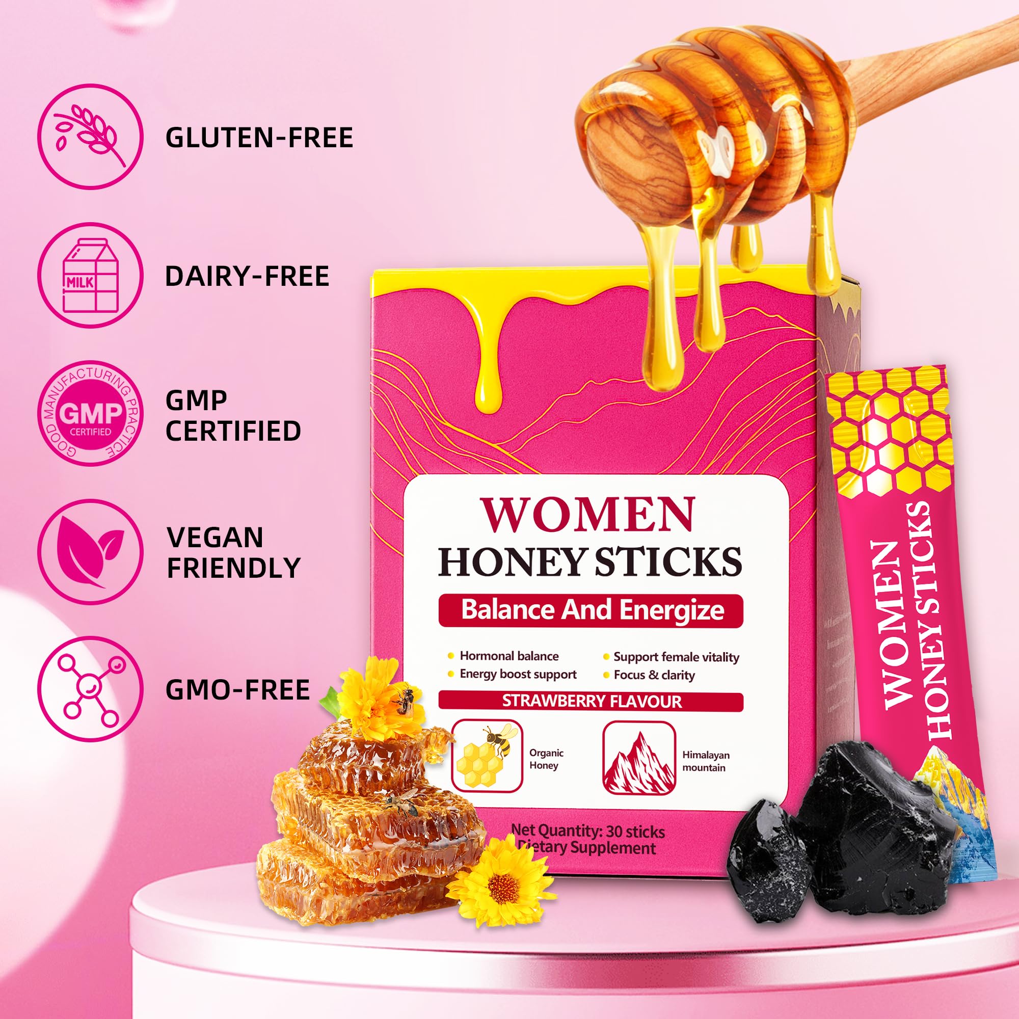 Rulinal Shilajit Honey Sticks arranged in a row