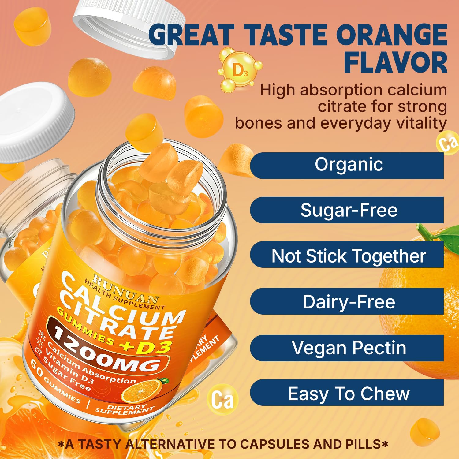 RUNUAN Calcium Citrate Gummies close-up of gummies