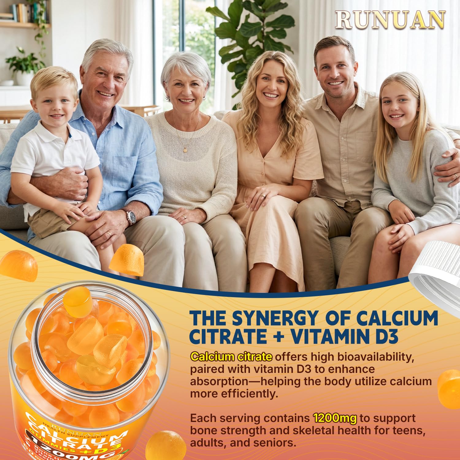 RUNUAN Calcium Citrate Gummies in a hand