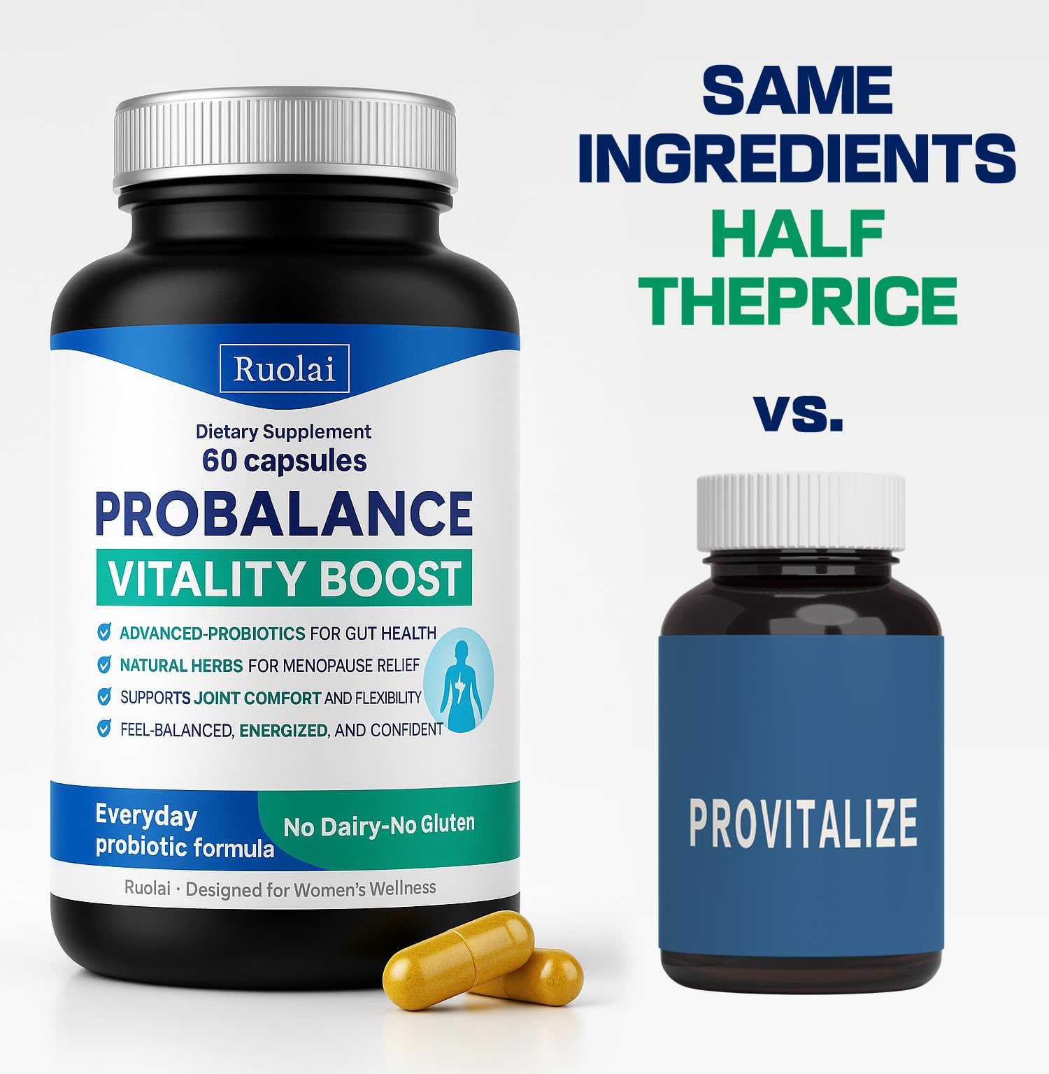 Ruolai Probiotics for Women 68B CFU bottle side view