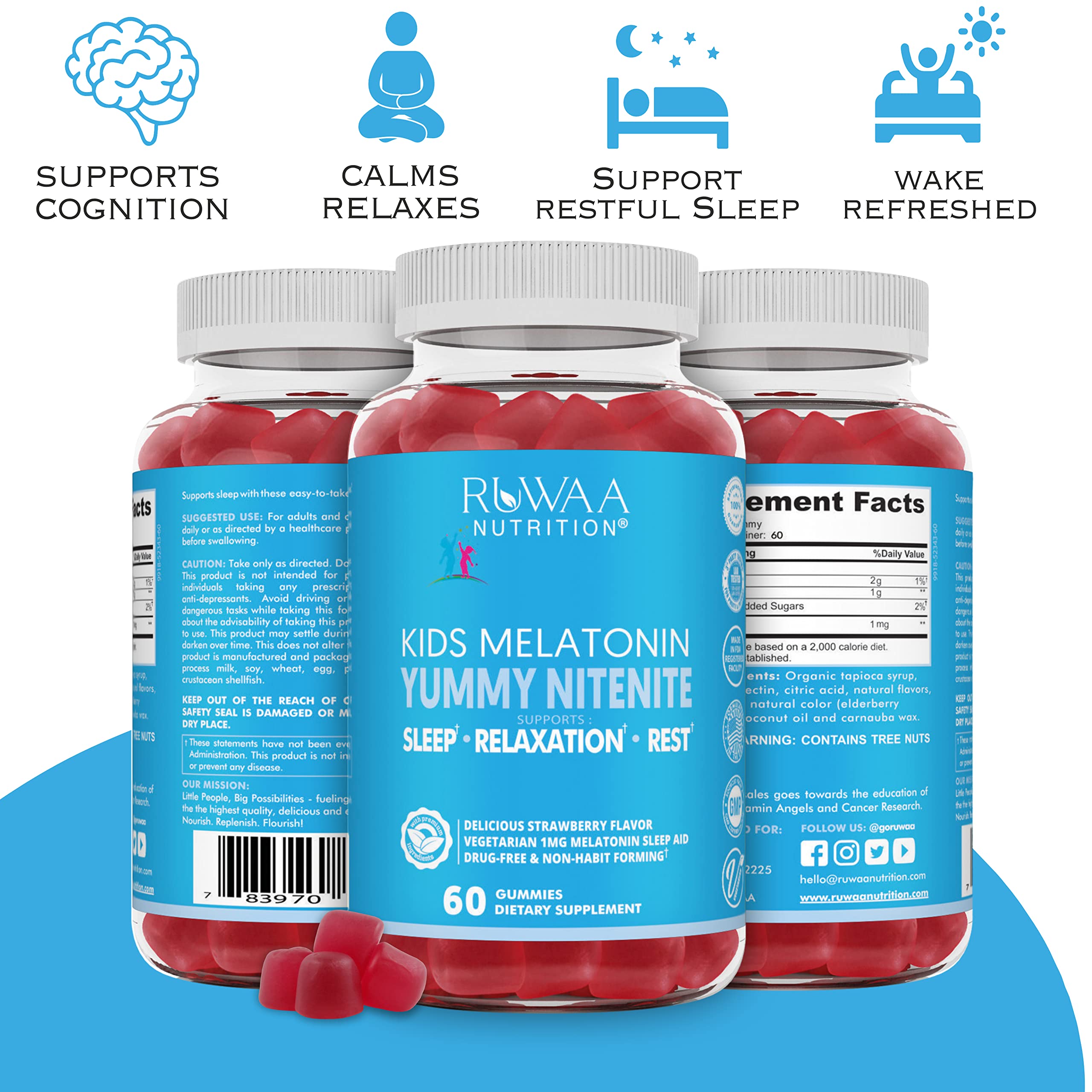 RUWAA NUTRITION Melatonin Kids Gummies 1mg on a table