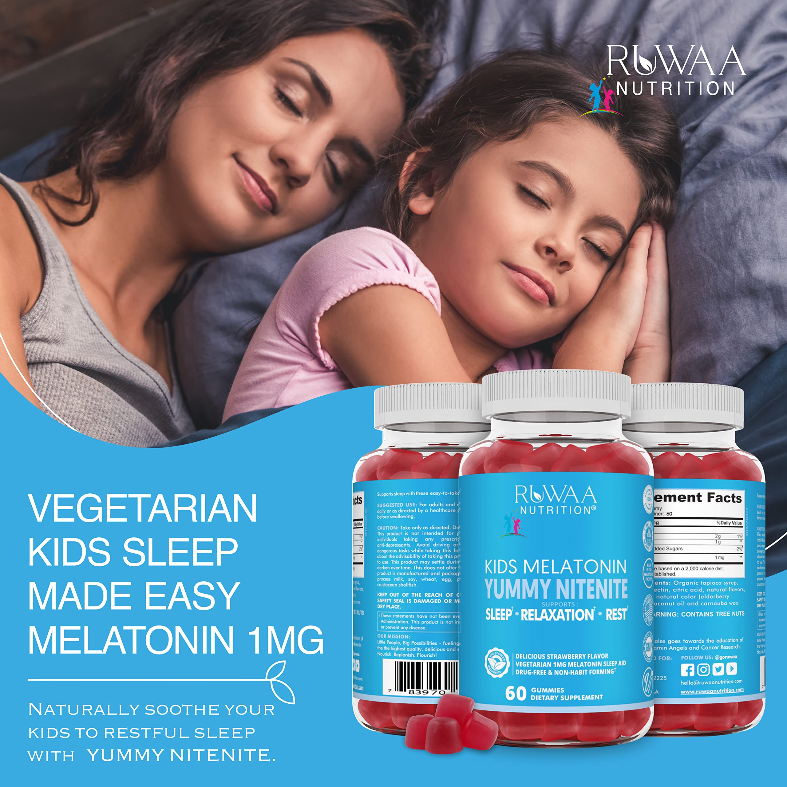 RUWAA NUTRITION Melatonin Kids Gummies 1mg side view