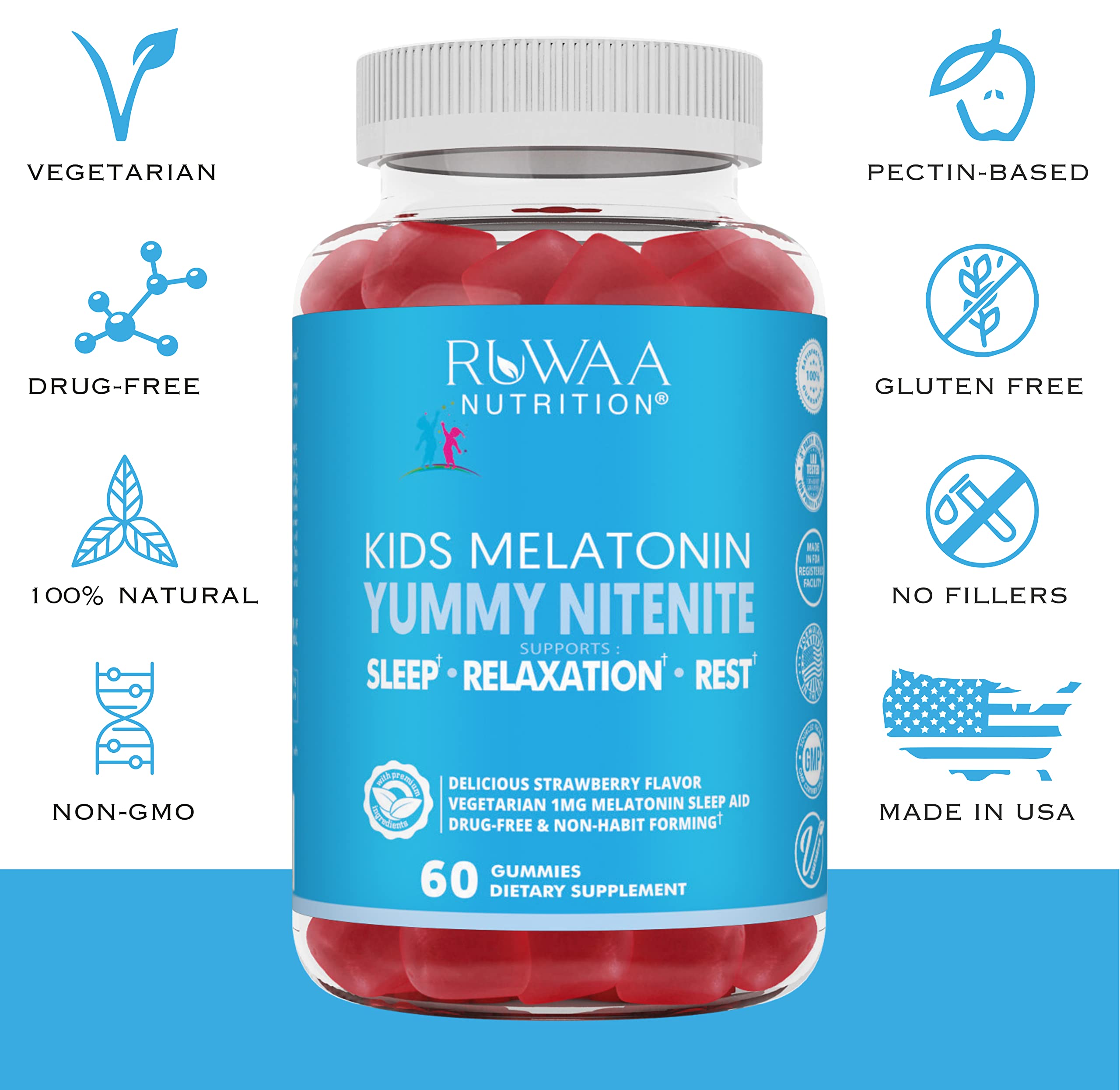 RUWAA NUTRITION Melatonin Kids Gummies 1mg with a child