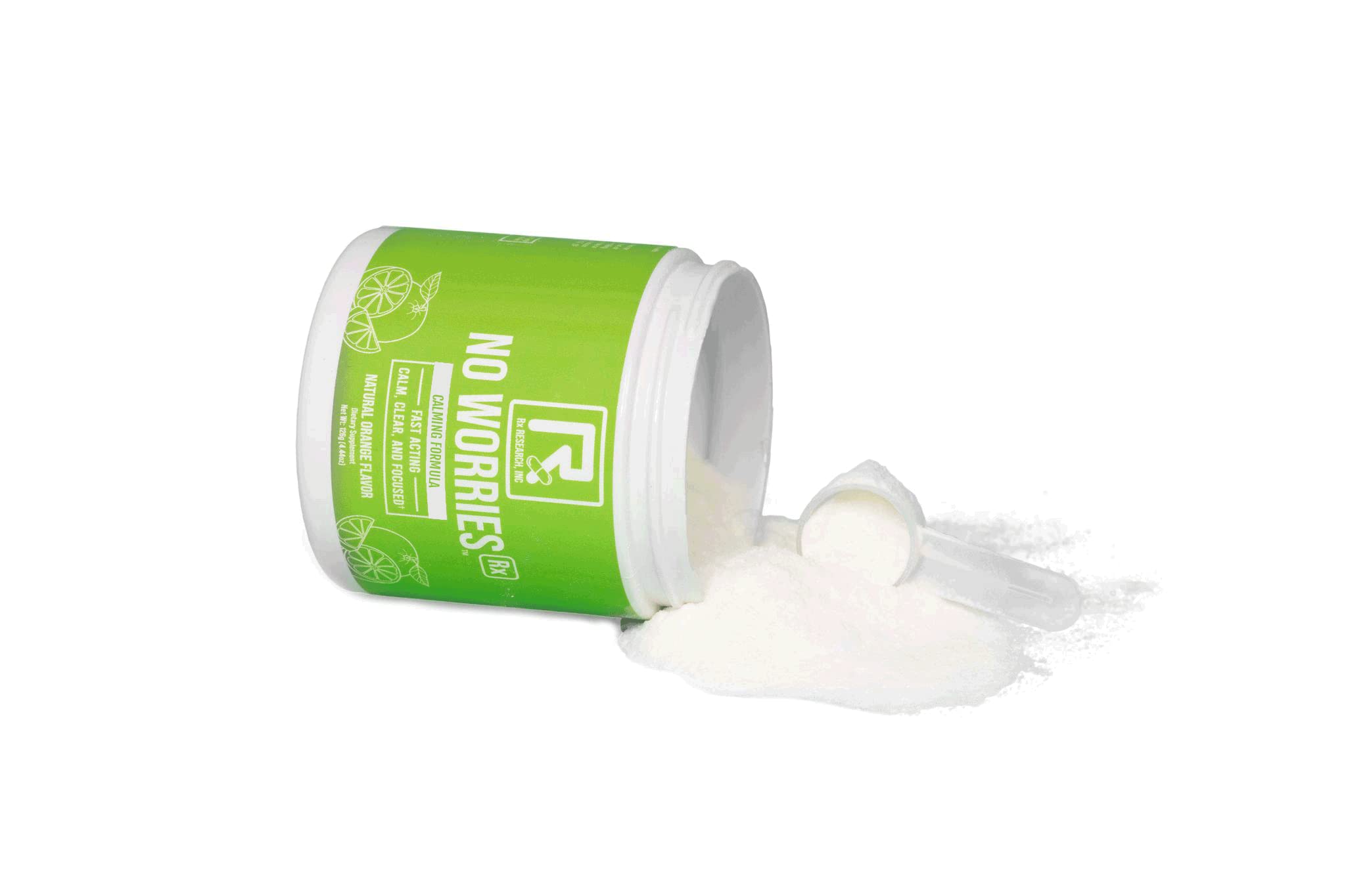 Rx RESEARCH No Worries Rx powder supplement in a glass of water