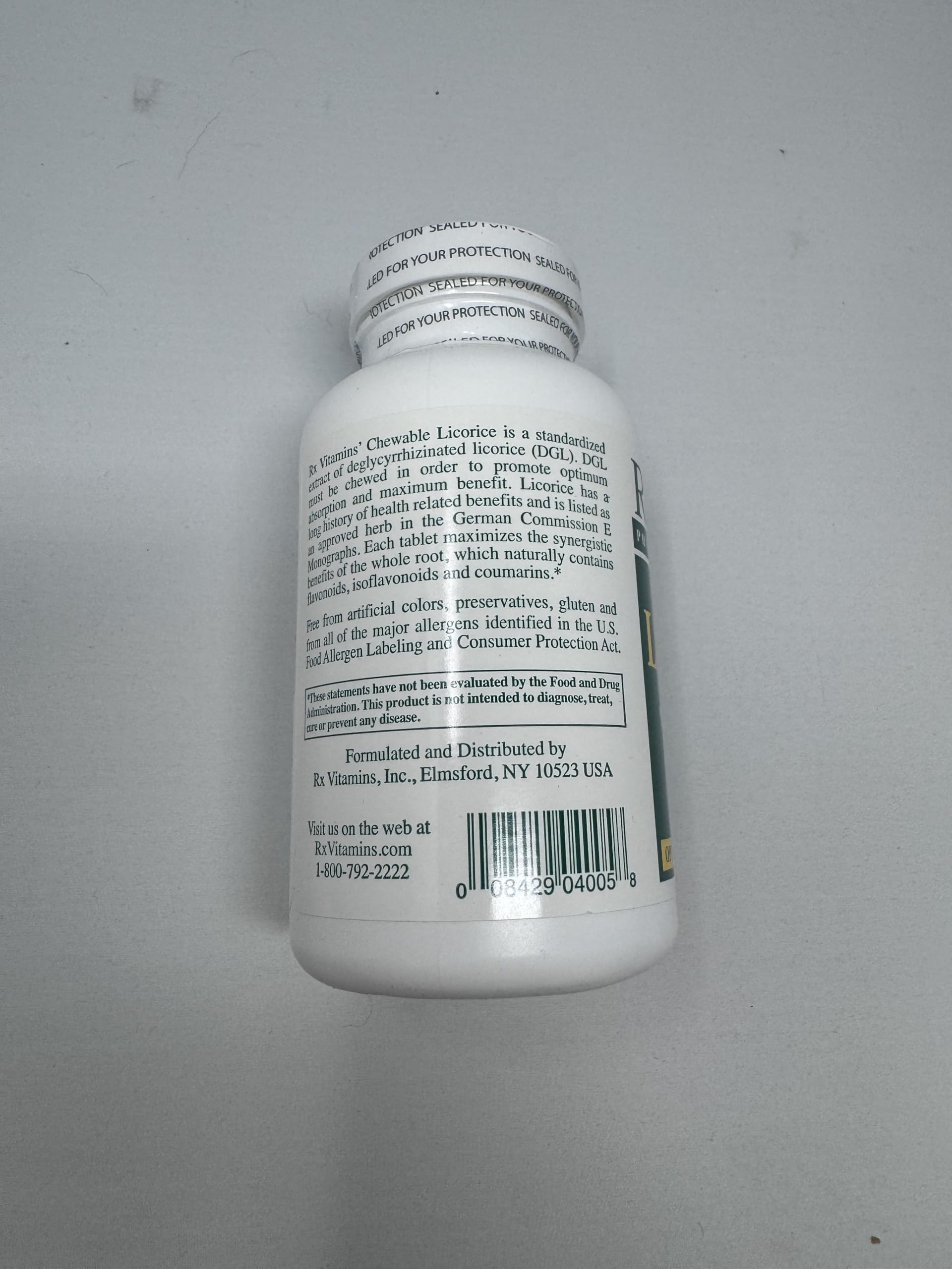 Rx Vitamins DGL Licorice 500 mg 90 Tablets side view
