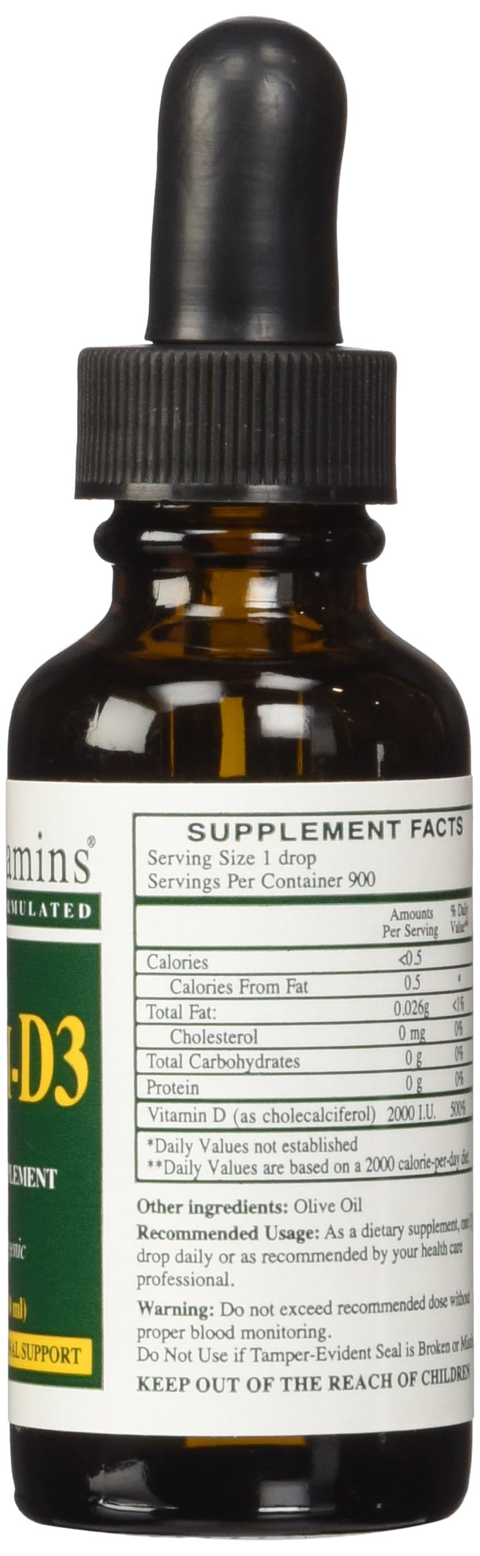 Rx Vitamins Liqui-D3 2000 IU Vitamin D side view with label