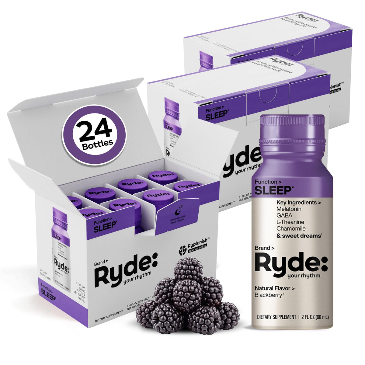 RYDE Sleep Shot Blackberry Flavor 2 fl oz front view